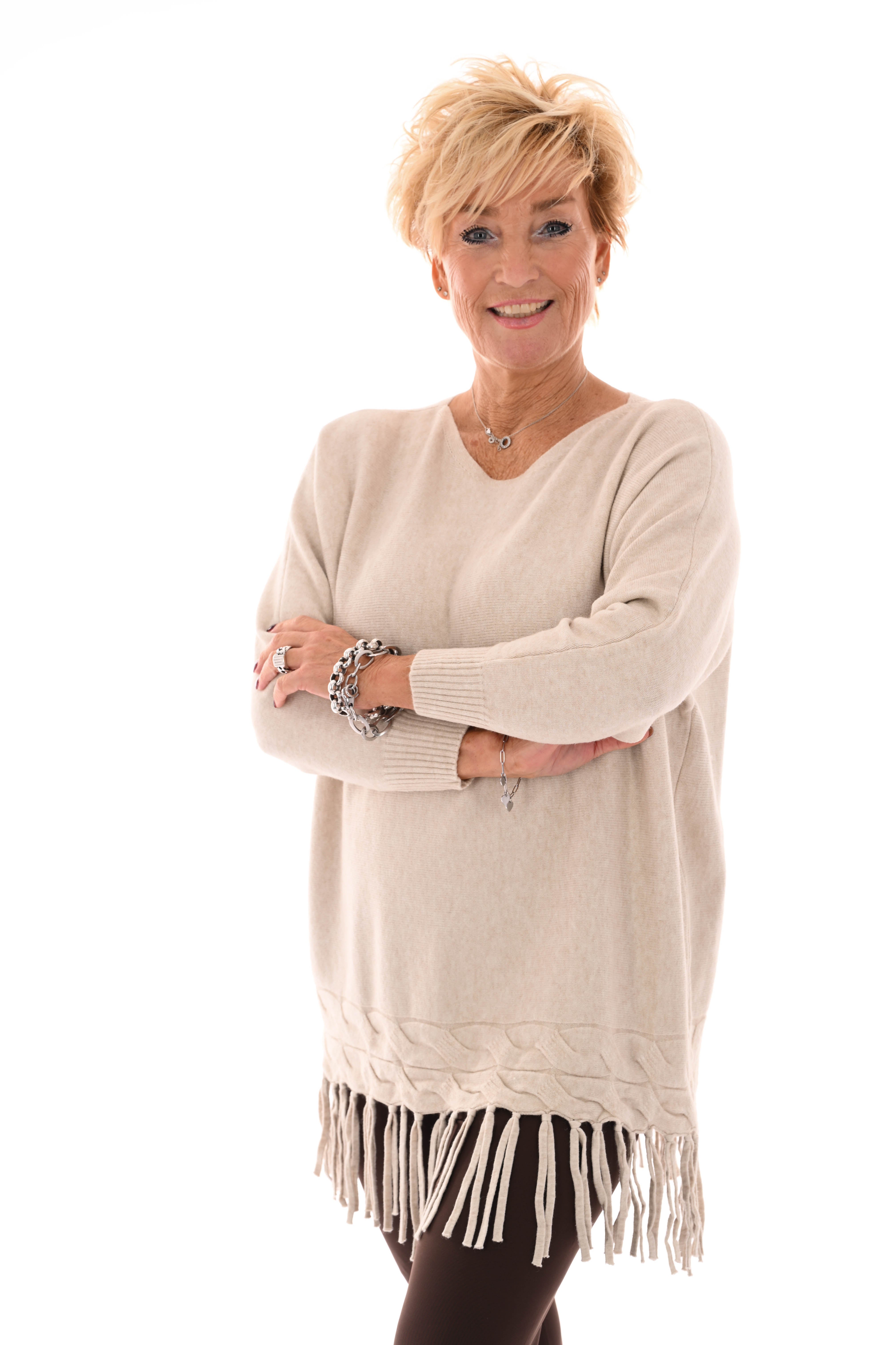 Trui met franjes beige
