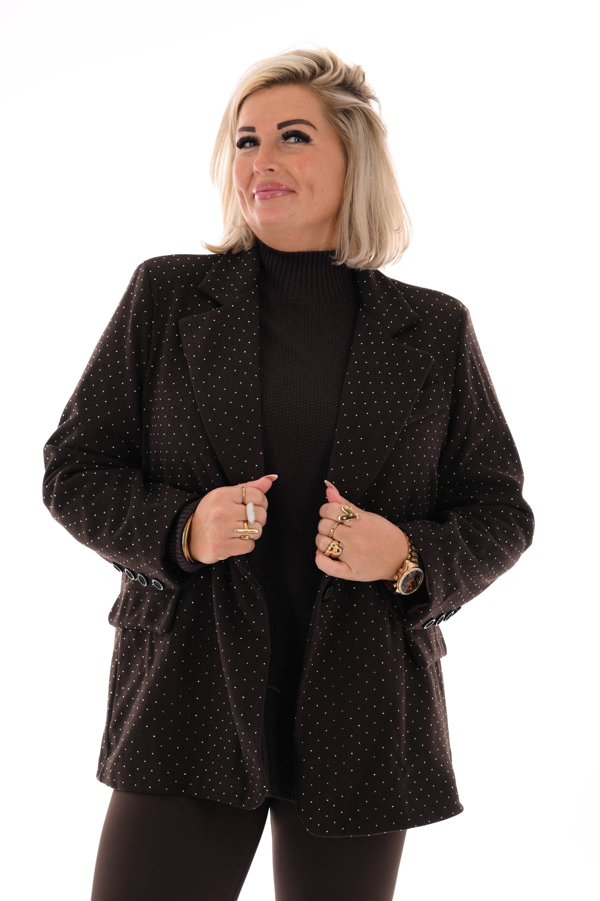 Blazer visgraat strass donkerbruin