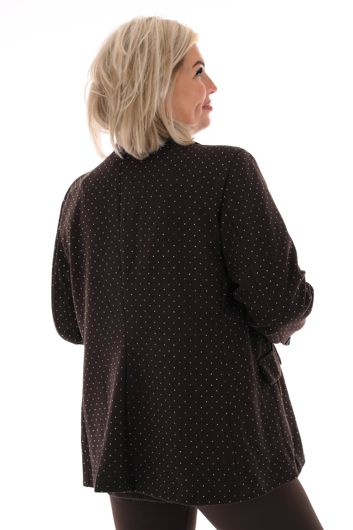 Blazer visgraat strass donkerbruin