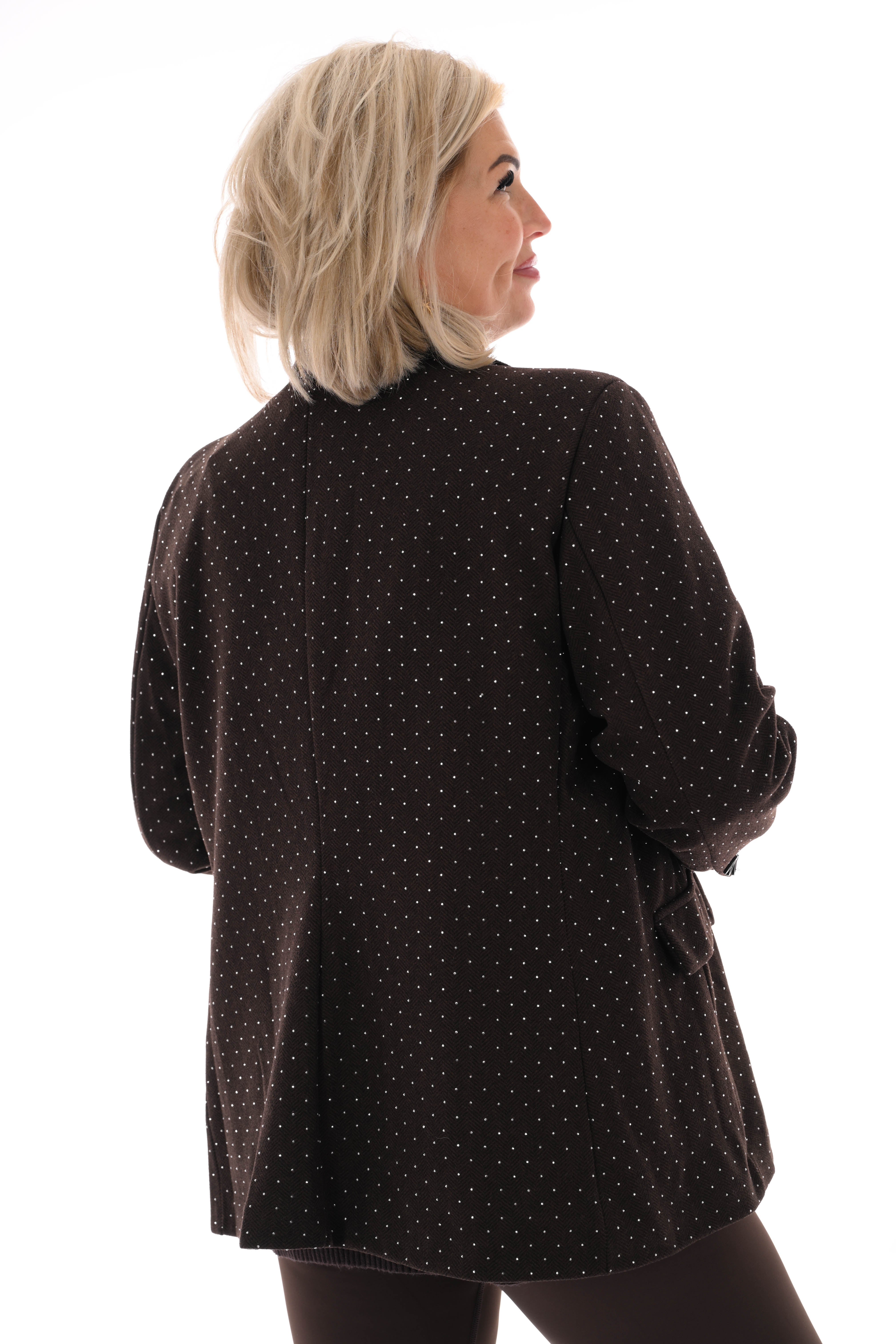 Blazer visgraat strass donkerbruin