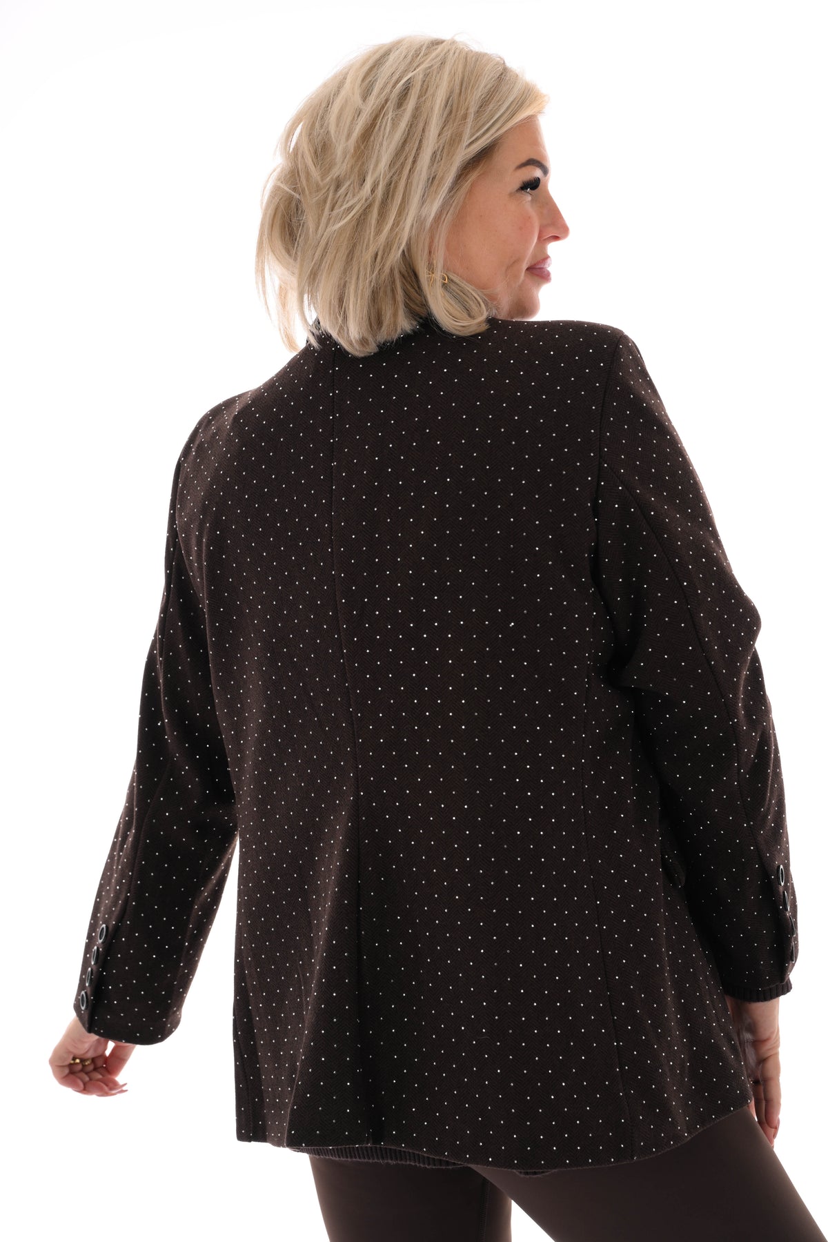 Blazer visgraat strass donkerbruin