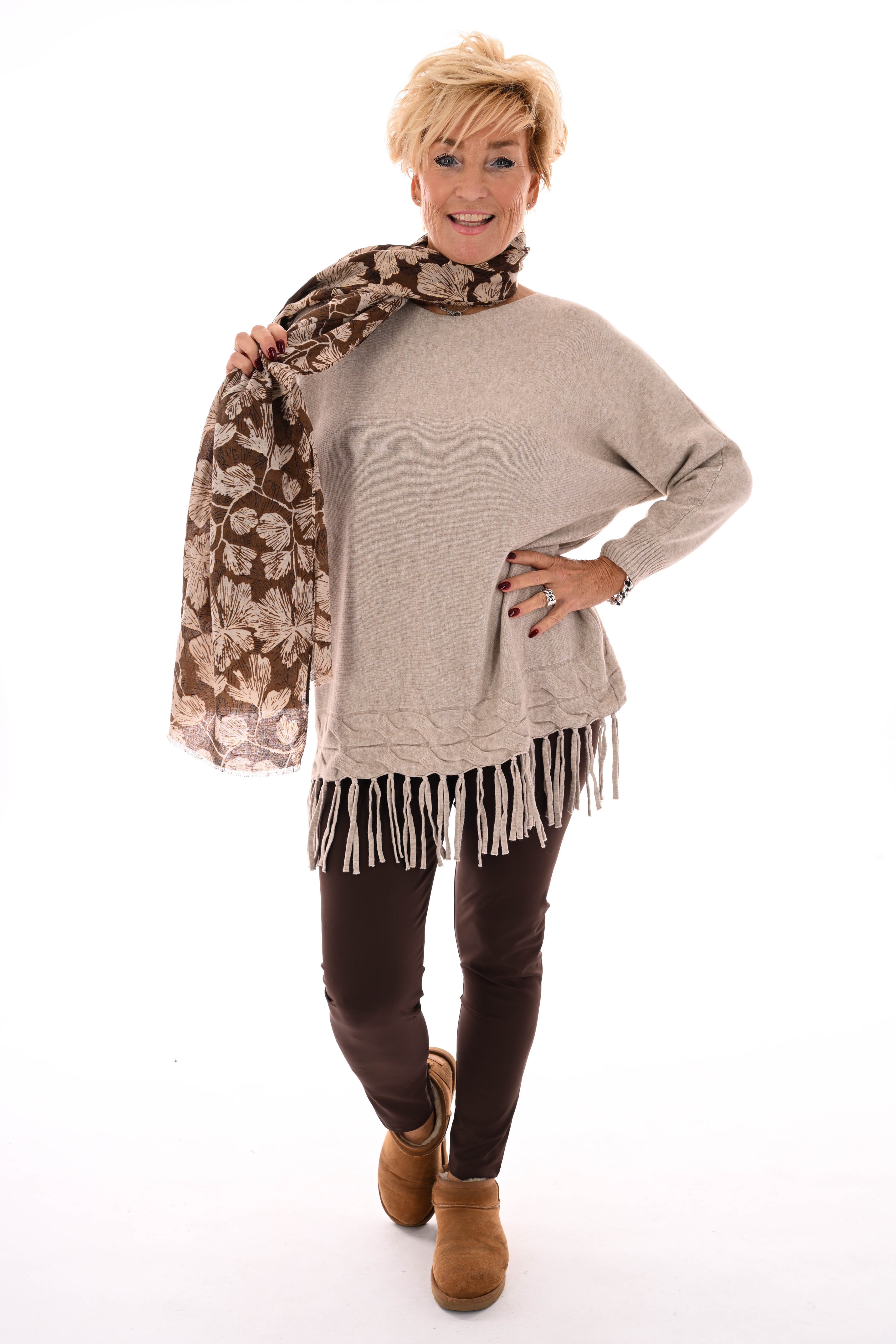 Sjaal fijne bloemen donkerbruin