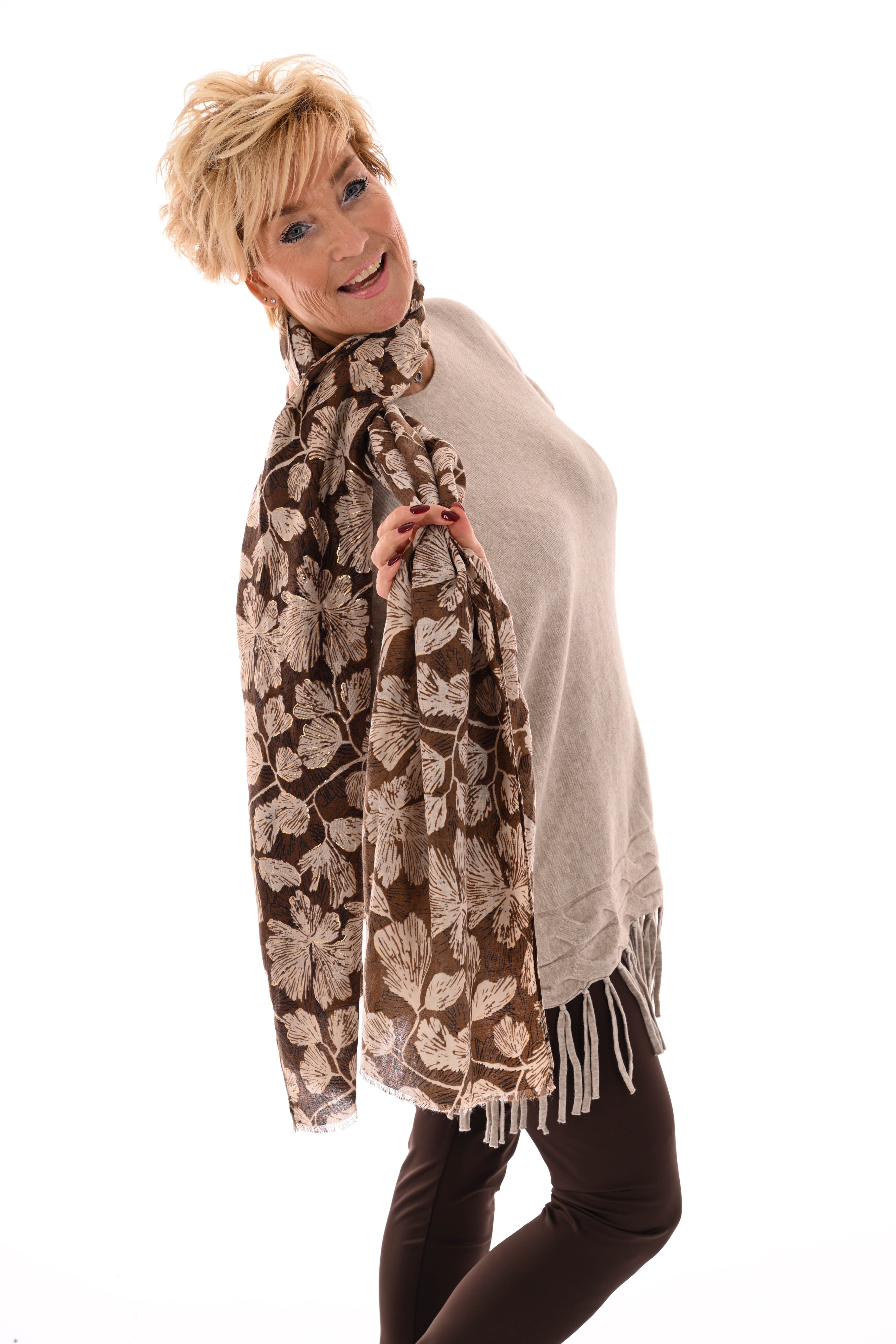 Trui met franjes taupe