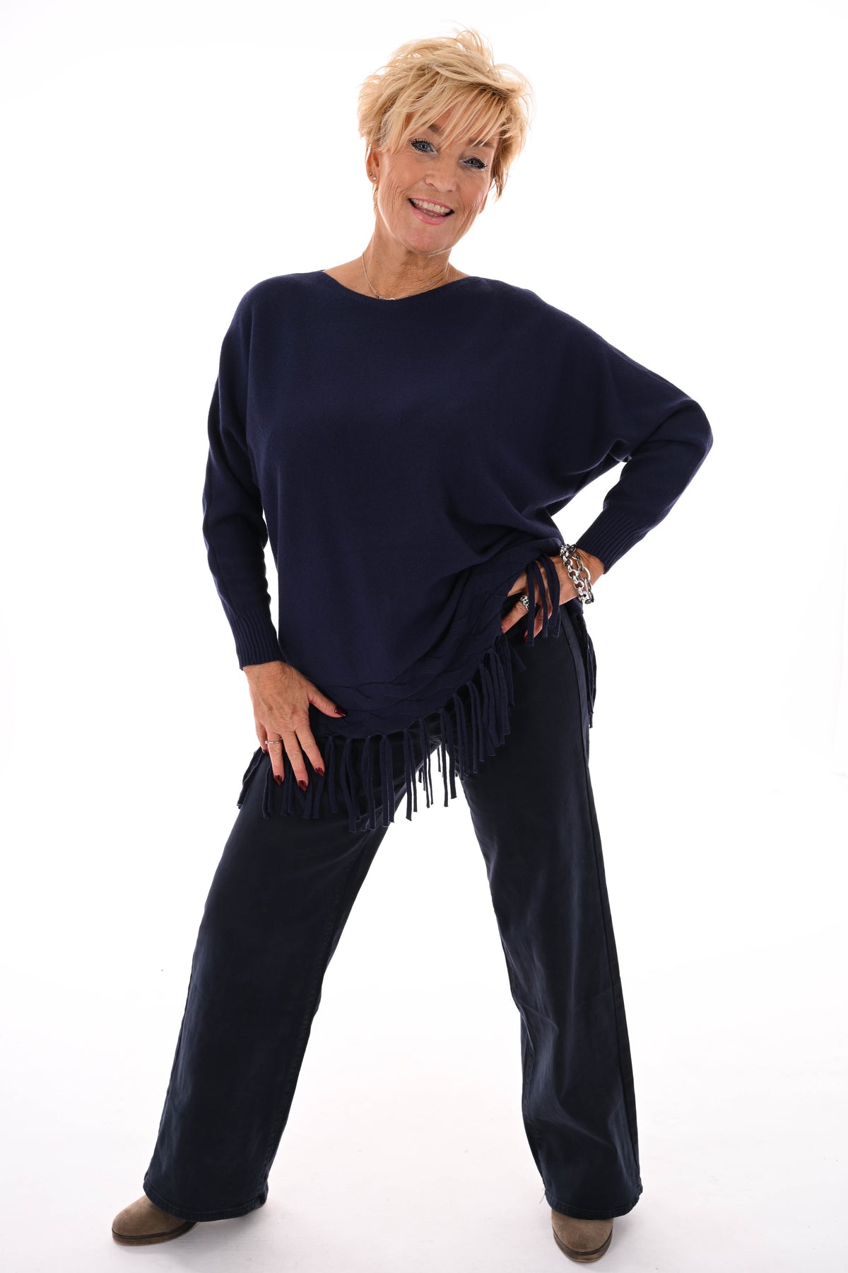 Trui met franjes marineblauw