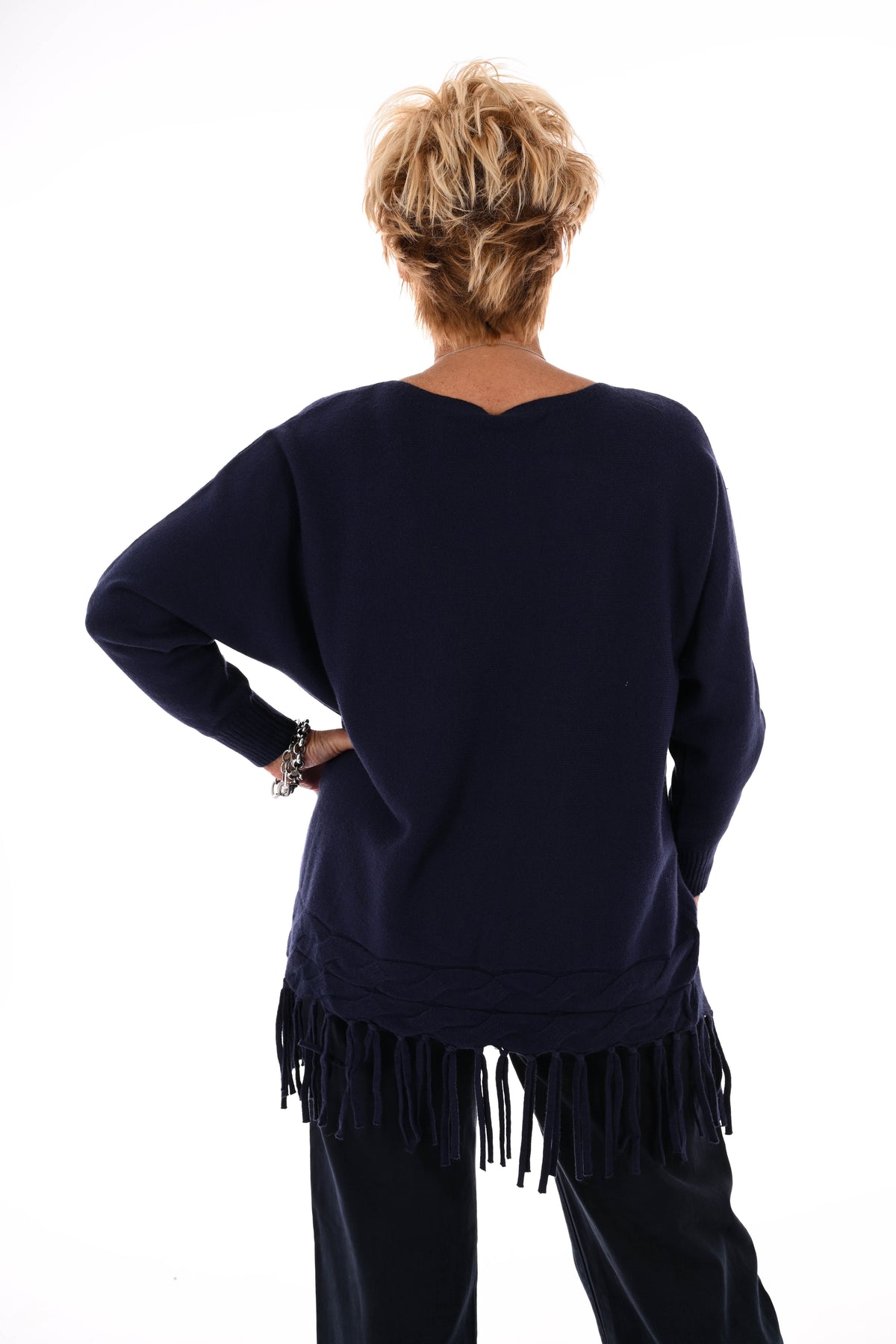 Trui met franjes marineblauw