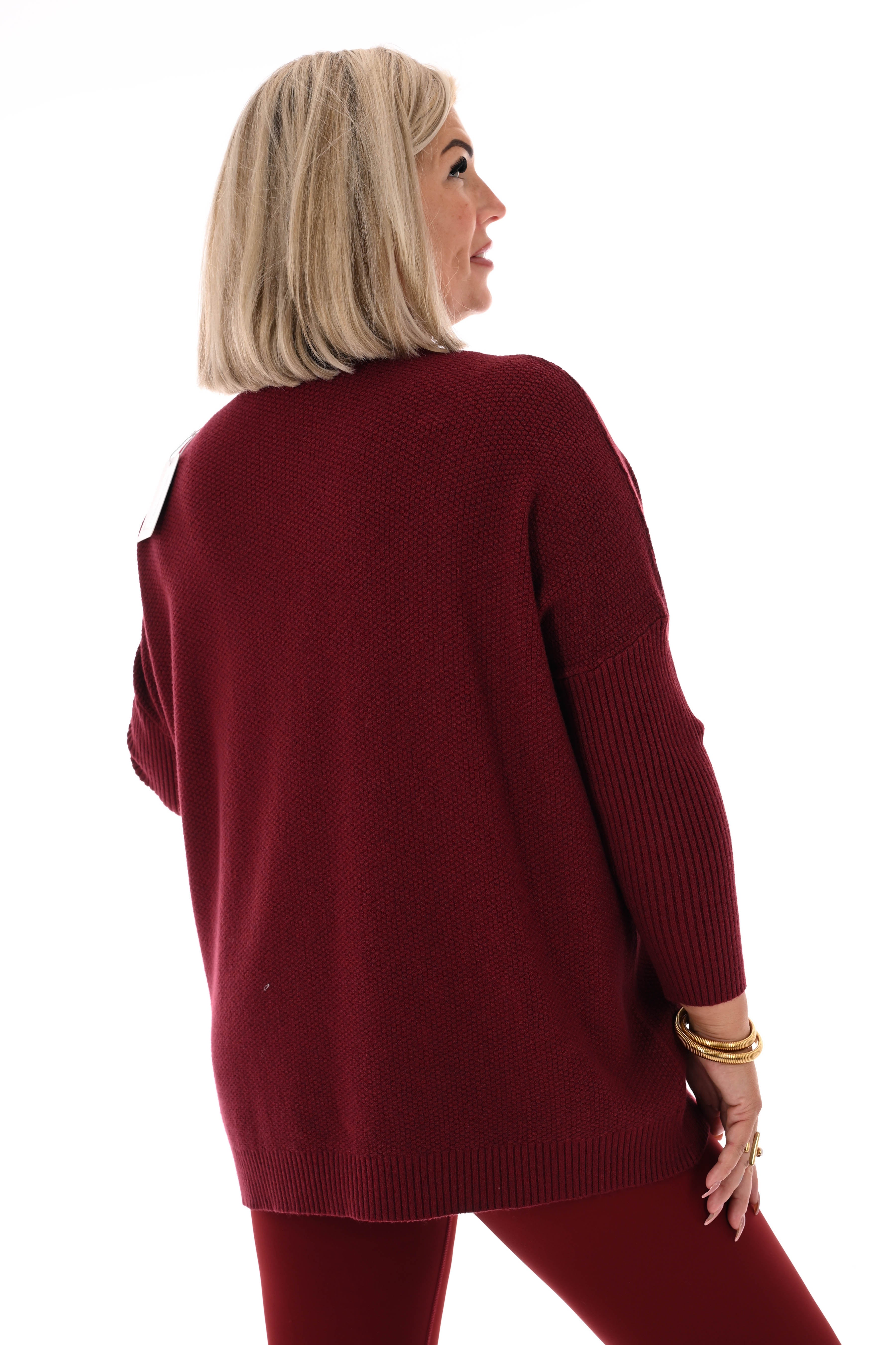 Trui structuur uni bordeaux