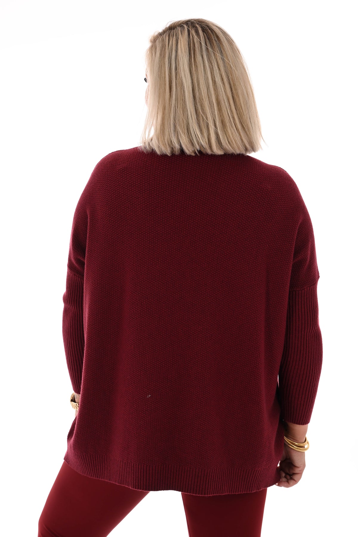 Trui structuur uni bordeaux