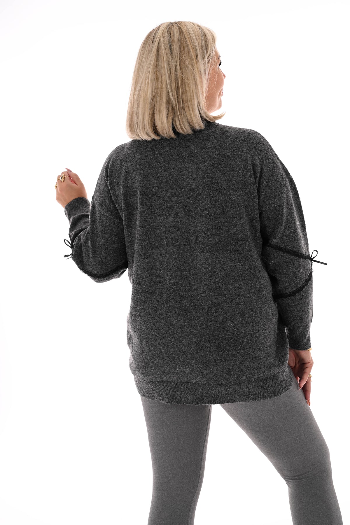 Trui met kant en strikjes antraciet