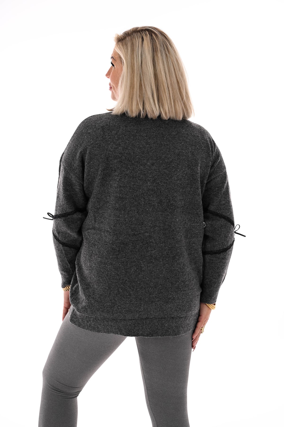 Trui met kant en strikjes antraciet