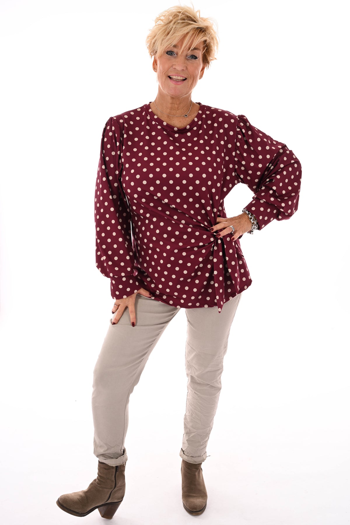 Travel top dots zijstrik bordeaux