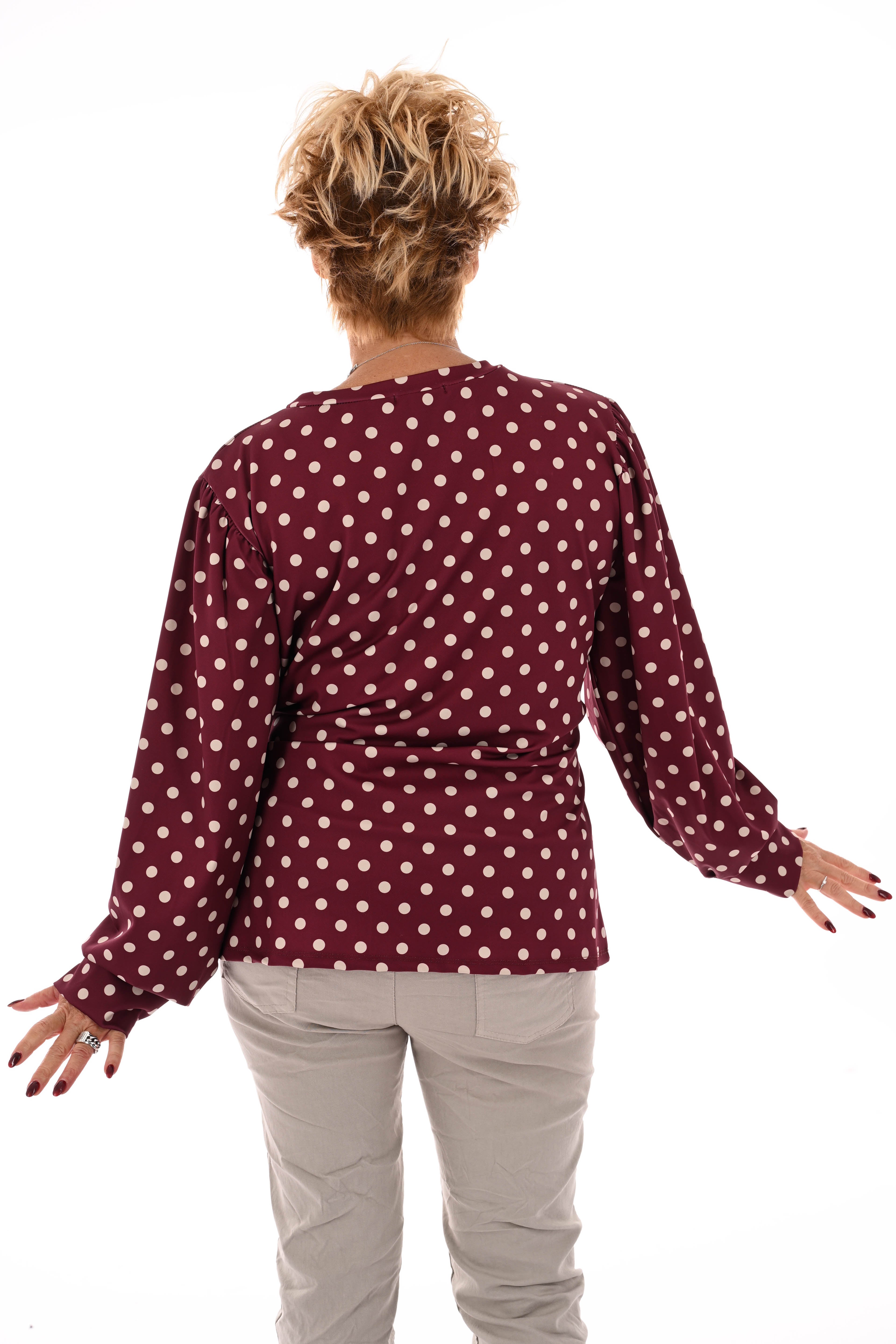Travel top dots zijstrik bordeaux