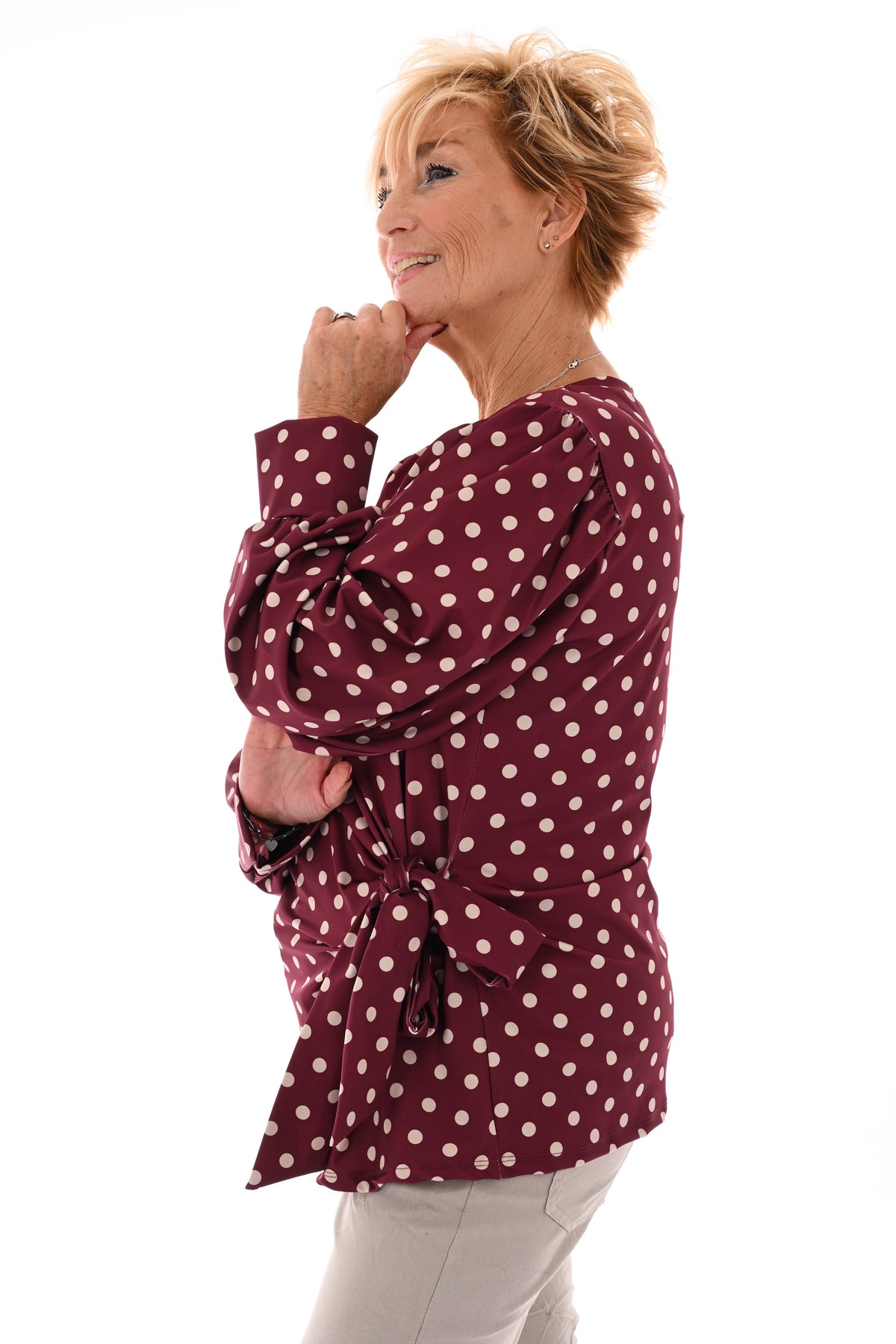 Travel top dots zijstrik bordeaux