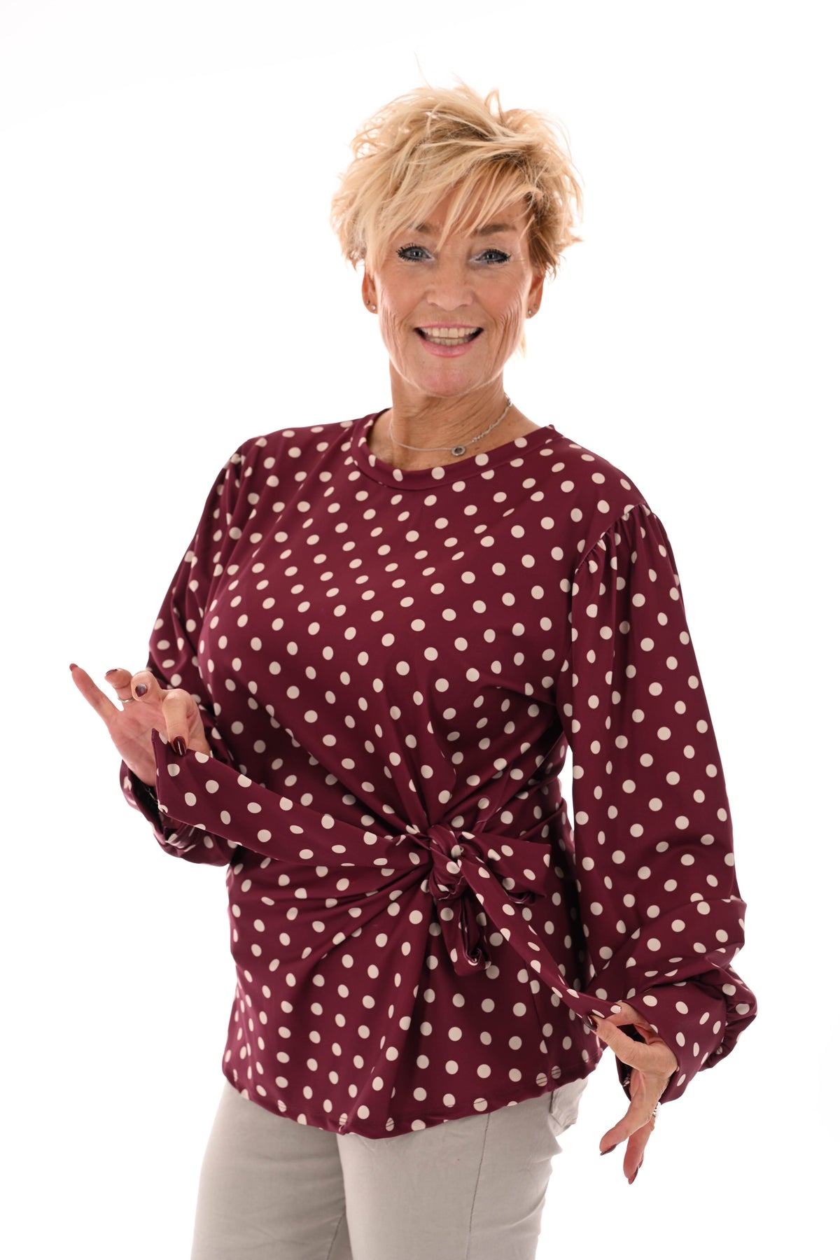 Travel top dots zijstrik bordeaux