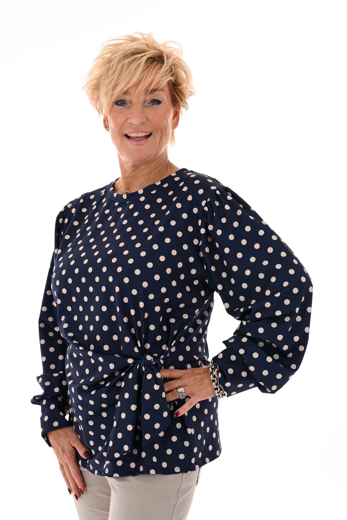 Travel top dots zijstrik marineblauw