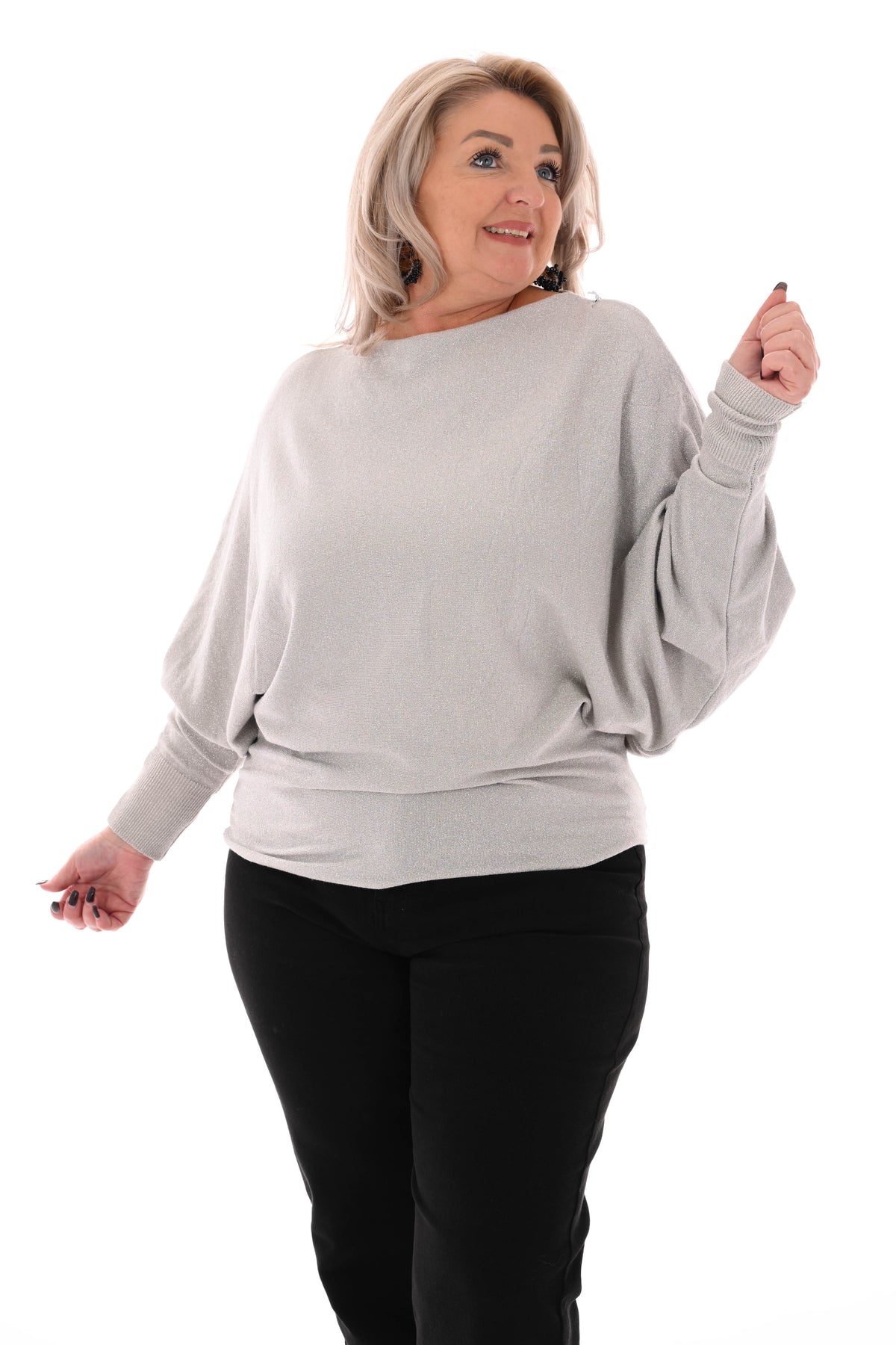 Vleermuis trui glitter beige