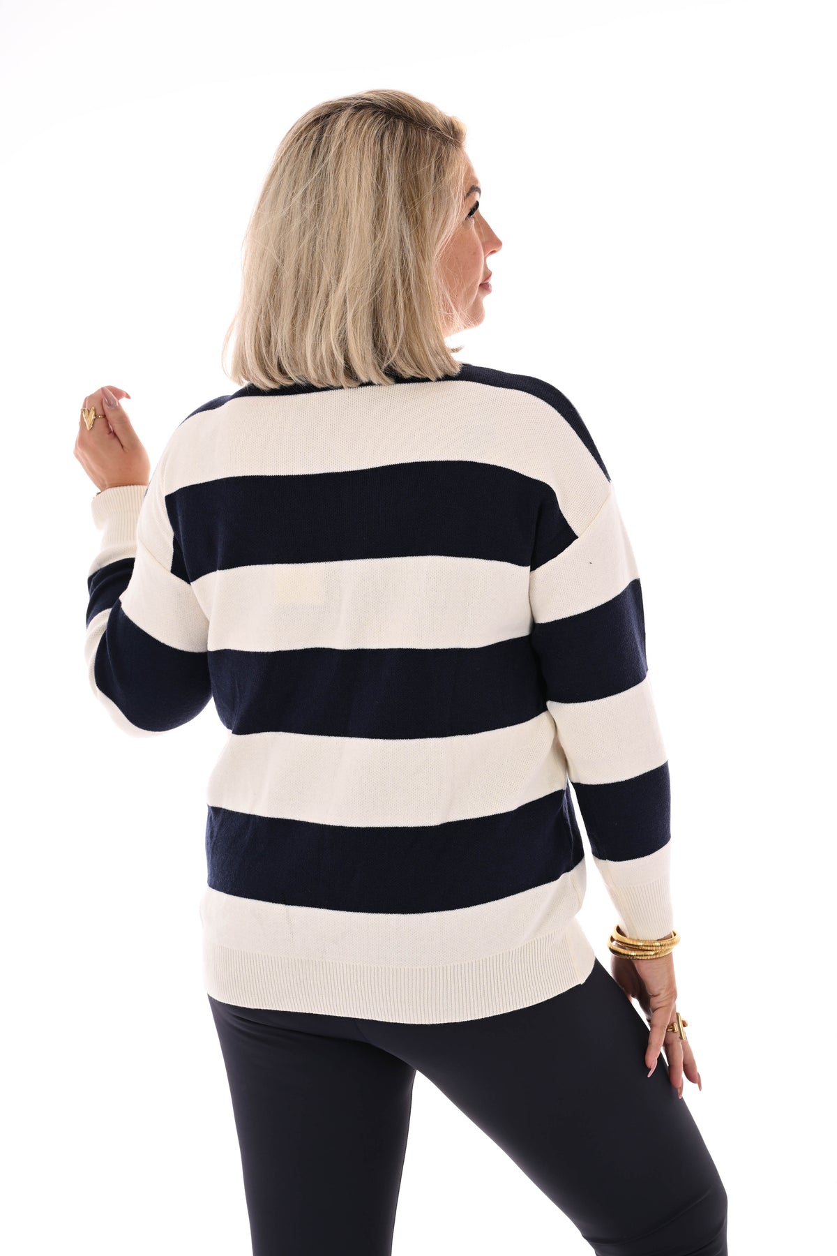 Trui met strepen en kraag Brooklyn marineblauw