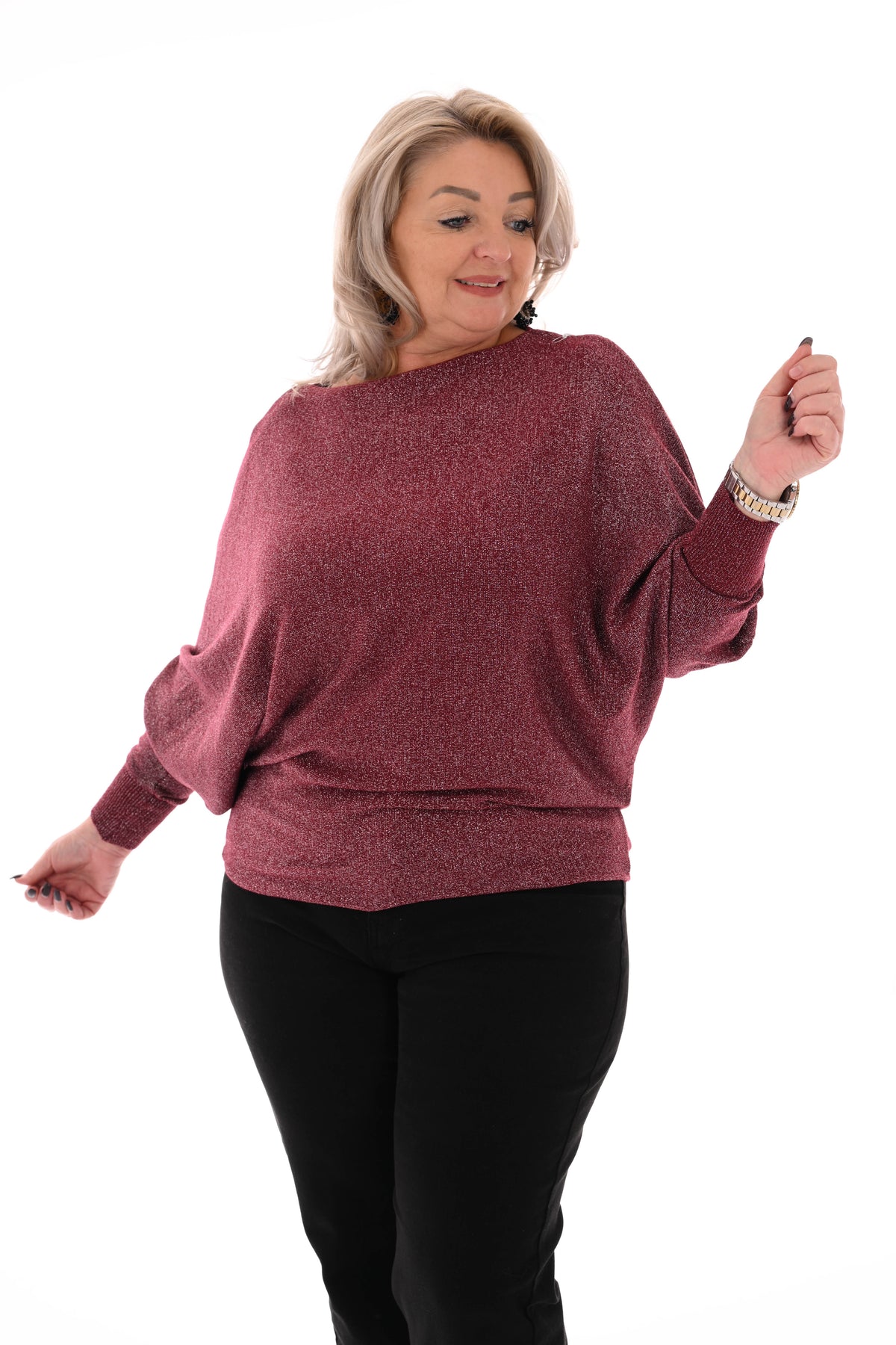 Vleermuis trui glitter bordeaux