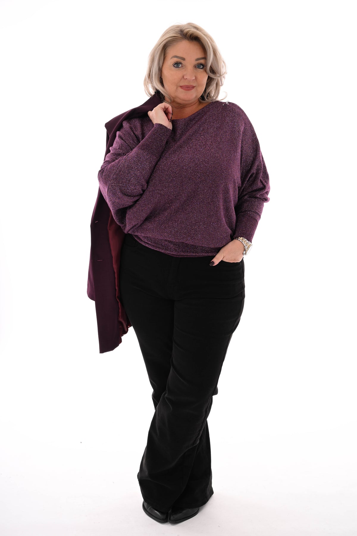 Vleermuis trui glitter aubergine