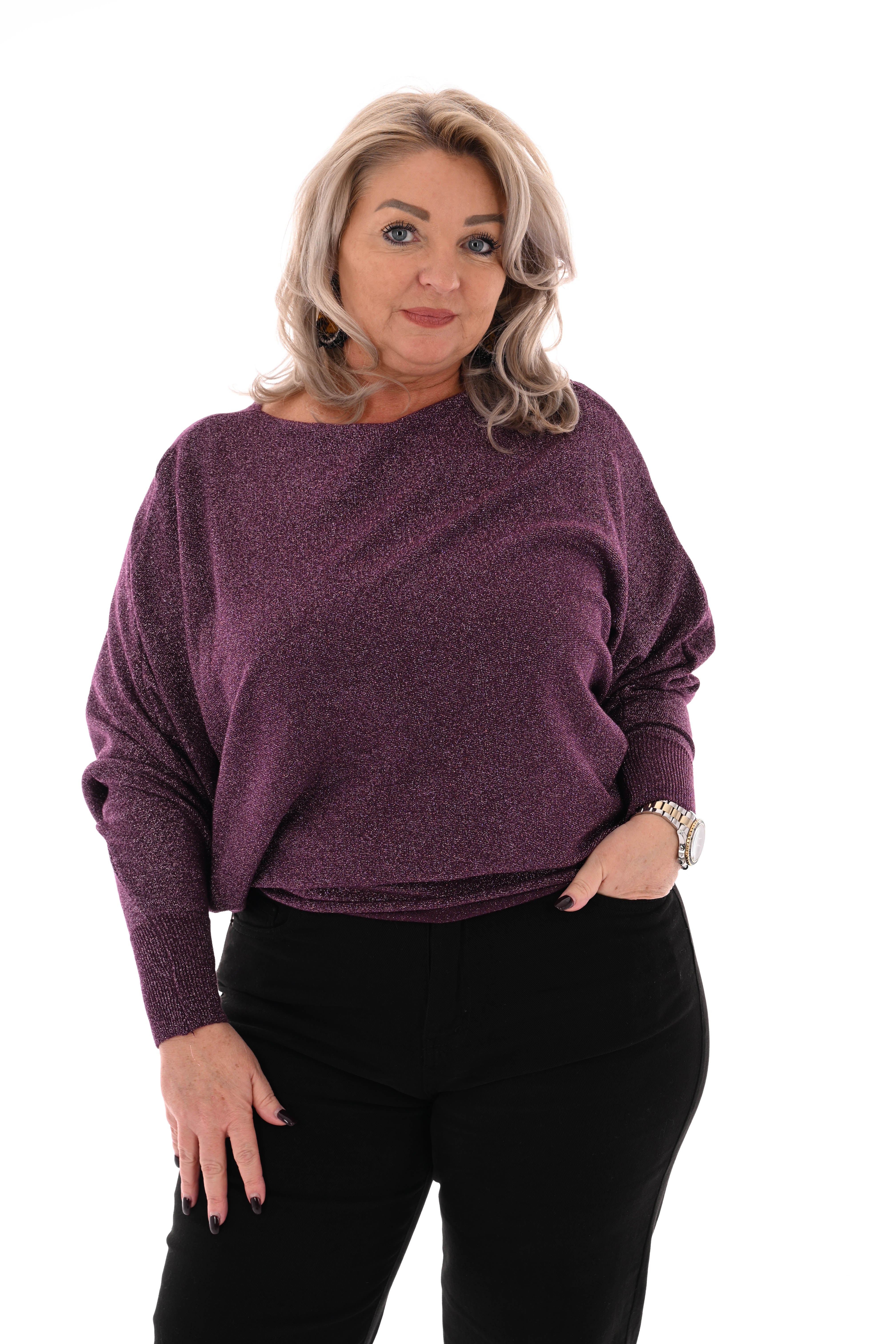 Vleermuis trui glitter aubergine