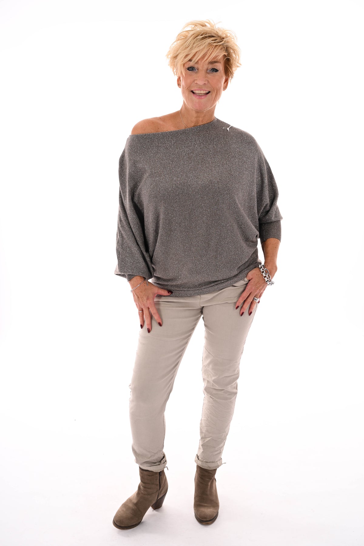 Vleermuis trui glitter taupe