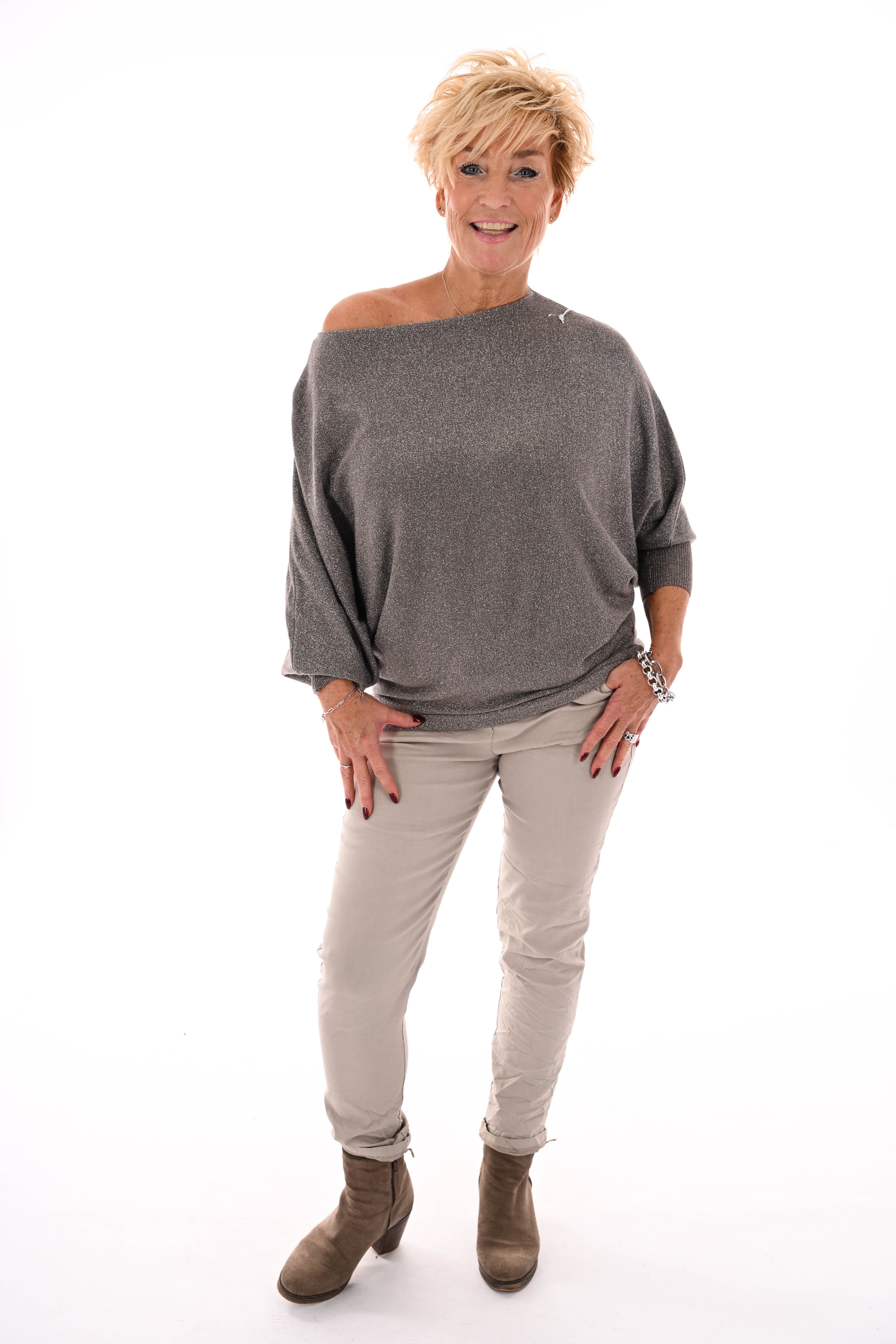 Vleermuis trui glitter taupe