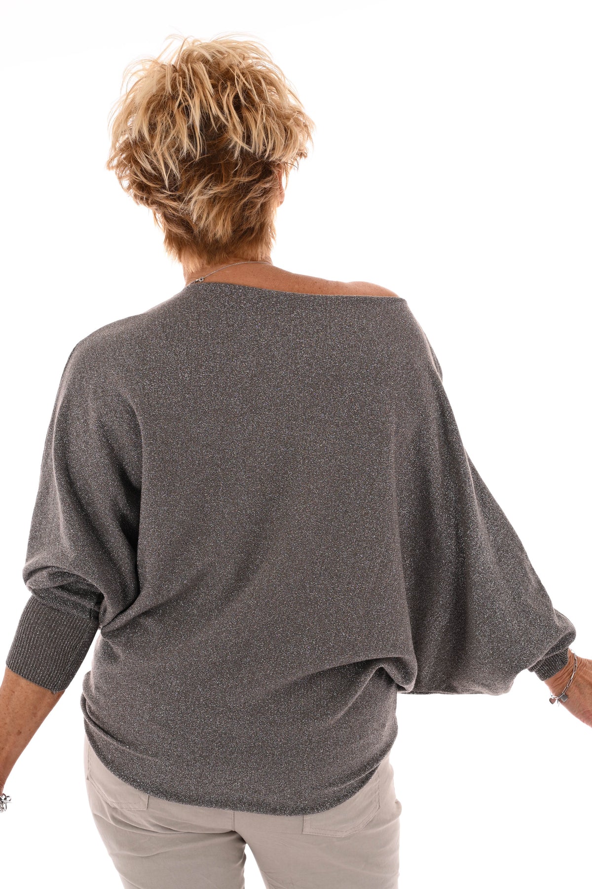 Vleermuis trui glitter taupe