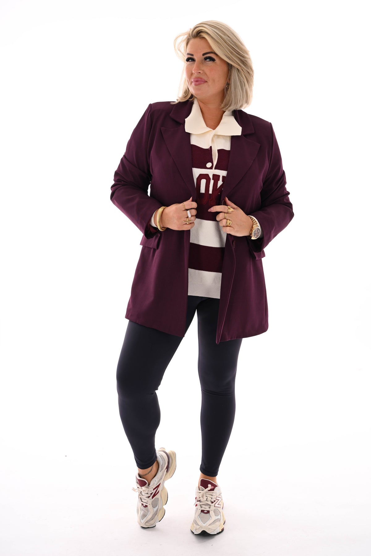 Trui met strepen en kraag Brooklyn aubergine