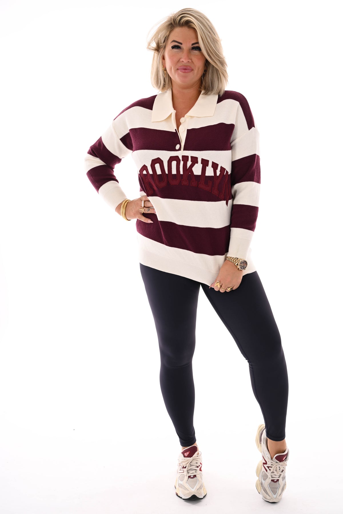 Trui met strepen en kraag Brooklyn aubergine