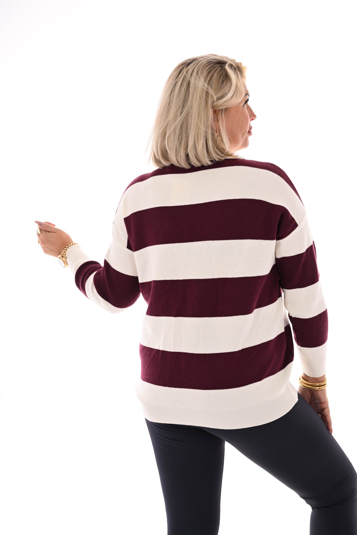 Trui met strepen en kraag Brooklyn aubergine