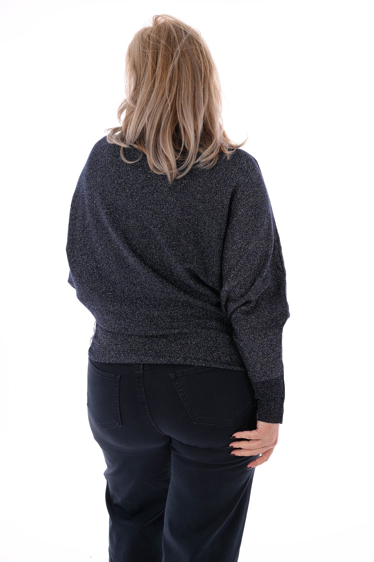 Vleermuis trui glitter marineblauw