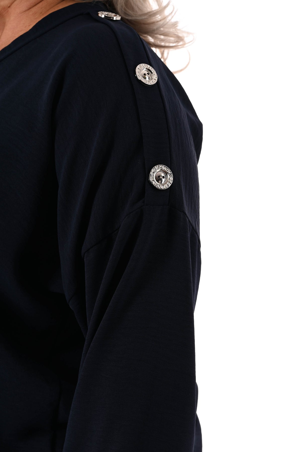 Top v-hals met knopen op de schouders marineblauw