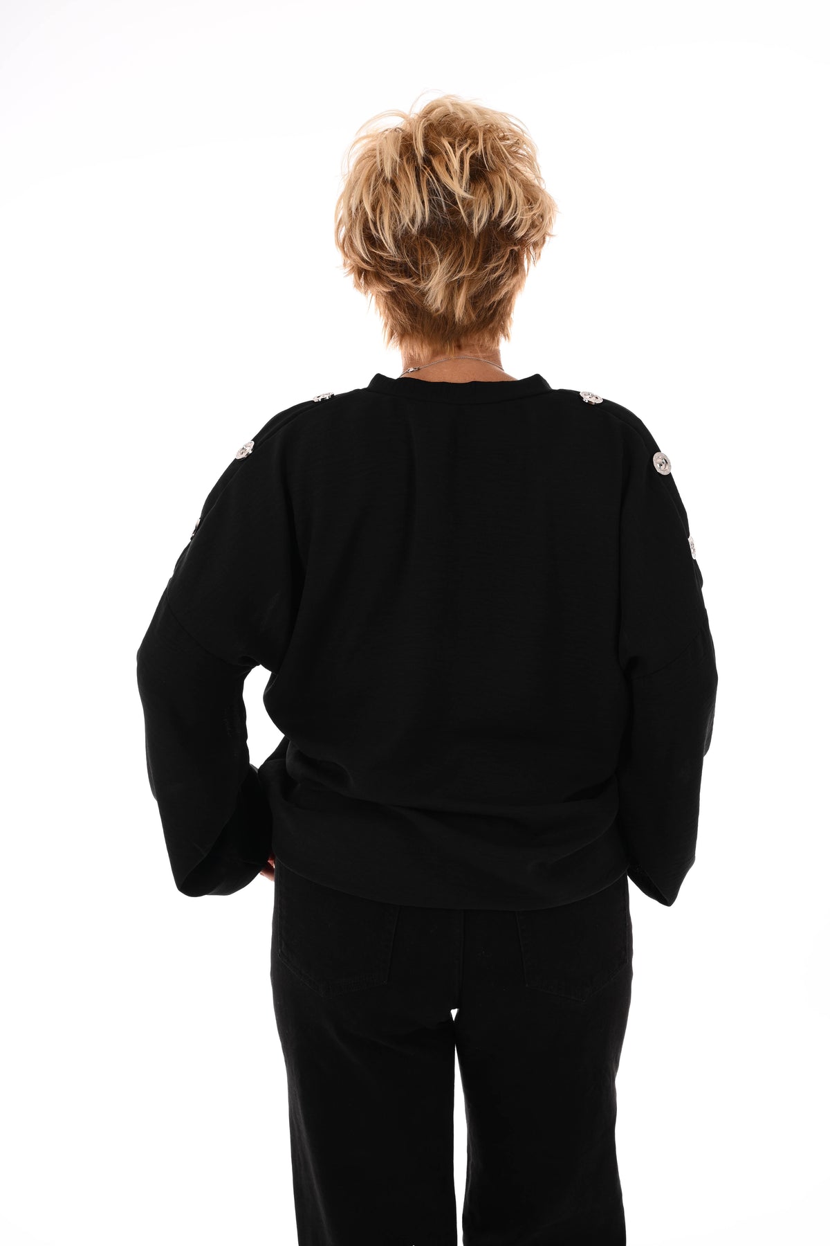 Top v-hals met knopen op de schouders zwart