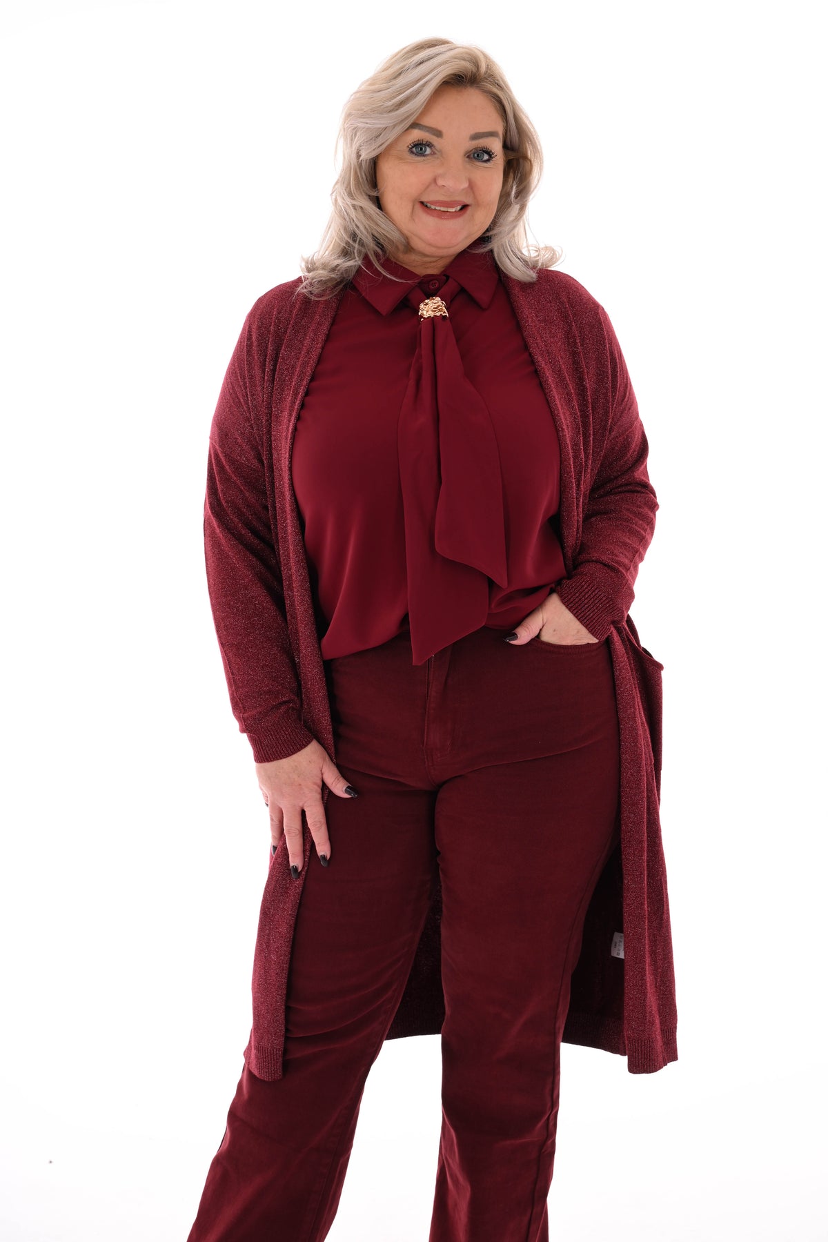 Half lang vest glitter bordeaux