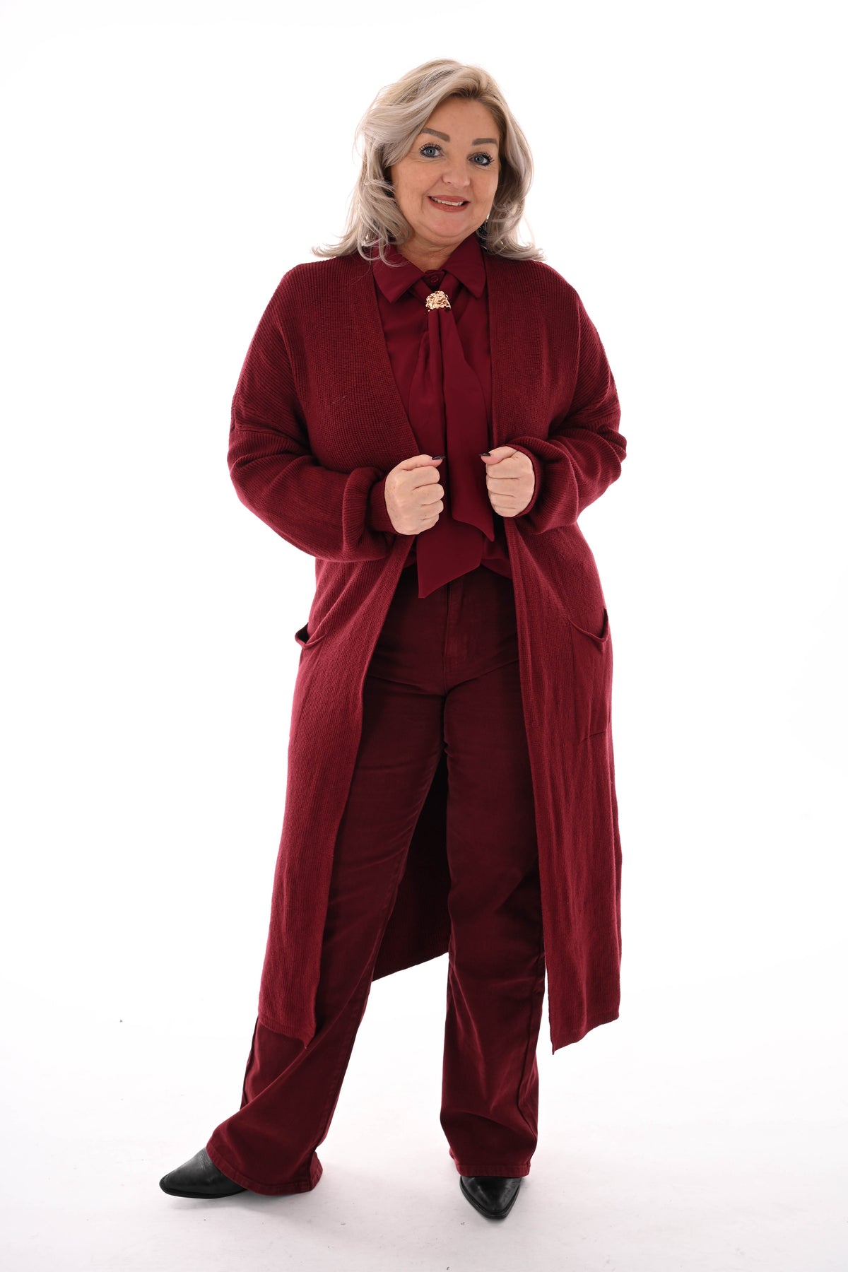 Gebreid vest pofmouwen bordeaux