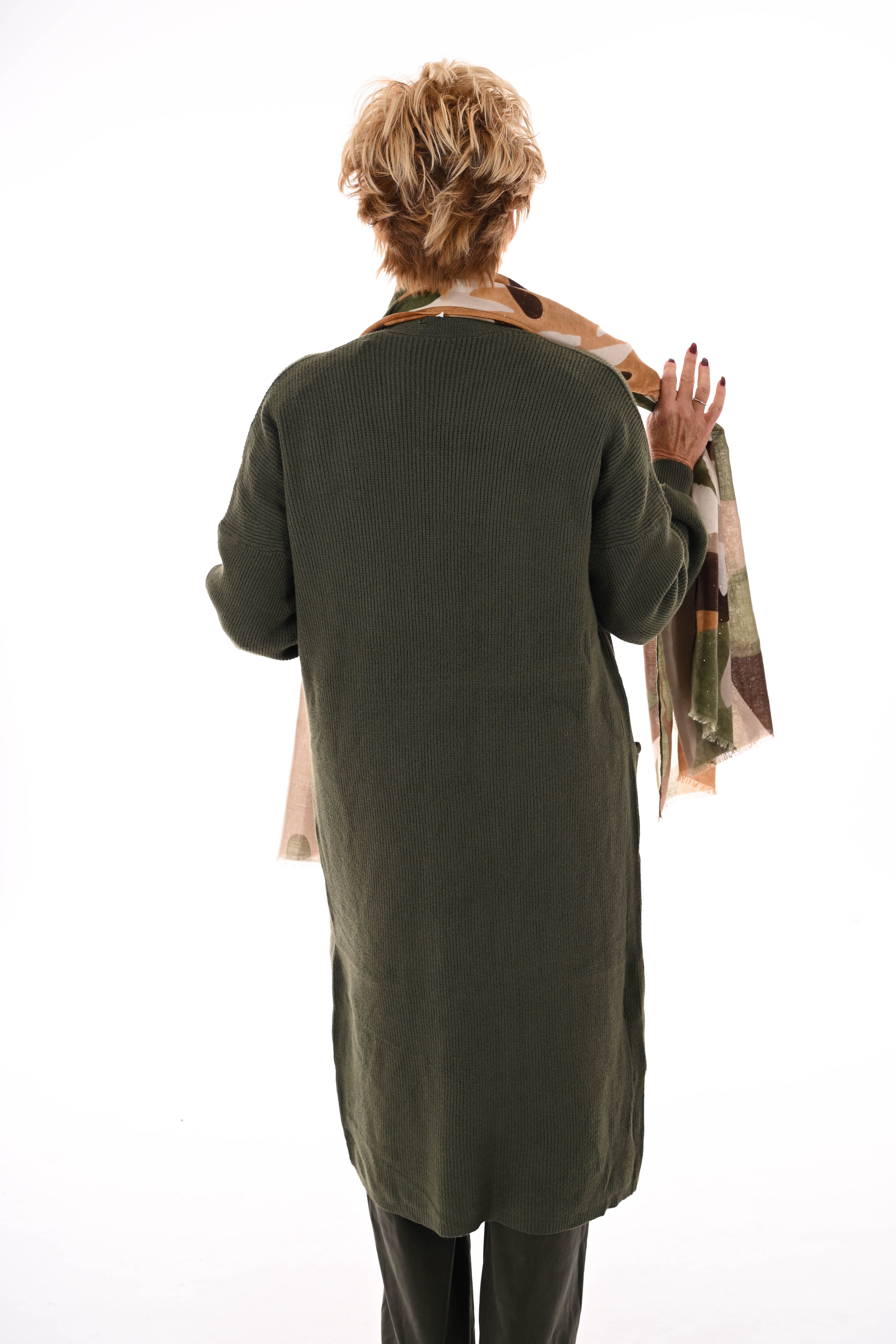 Gebreid vest pofmouwen legergroen