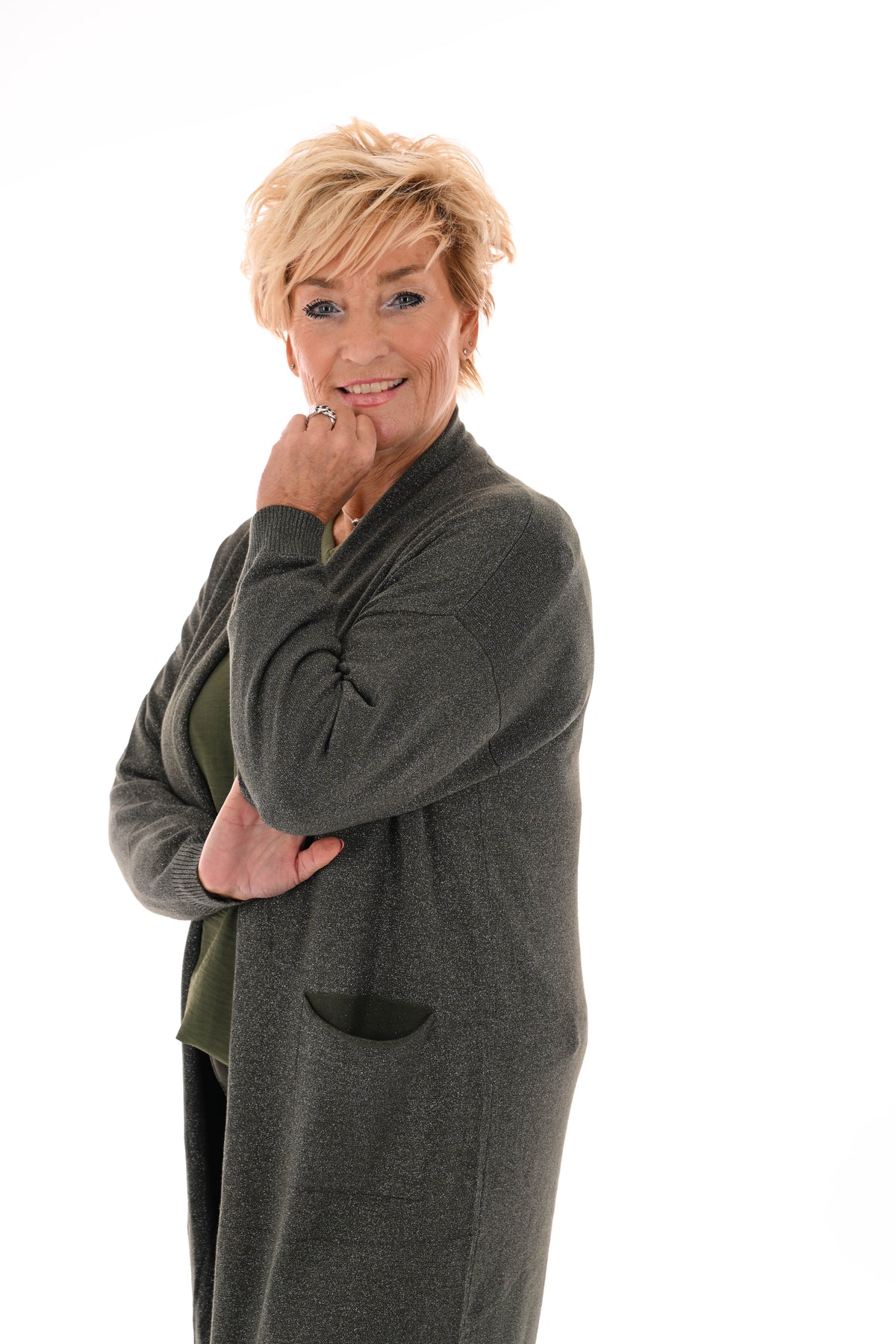 Half lang vest glitter legergroen