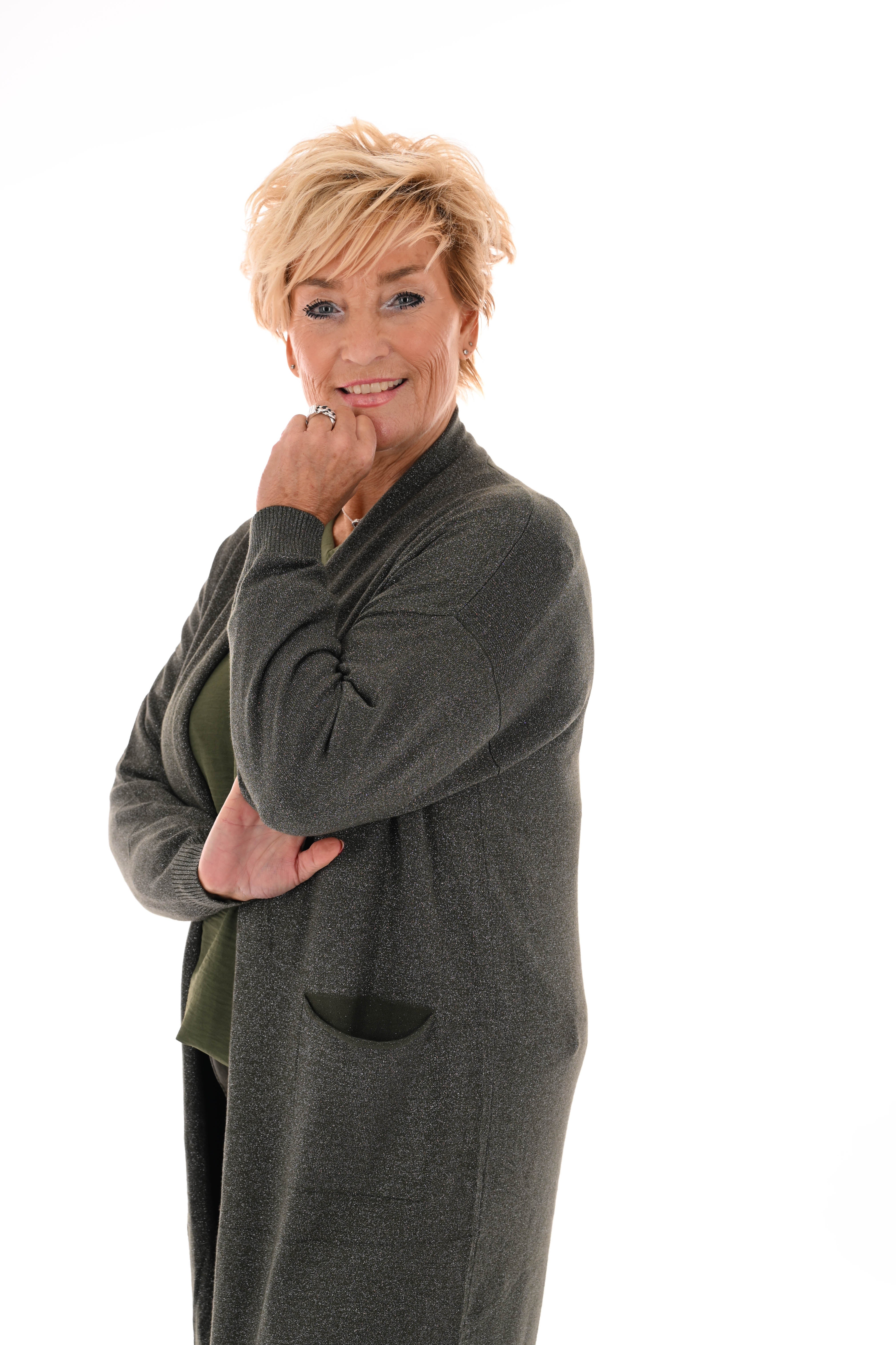 Half lang vest glitter legergroen