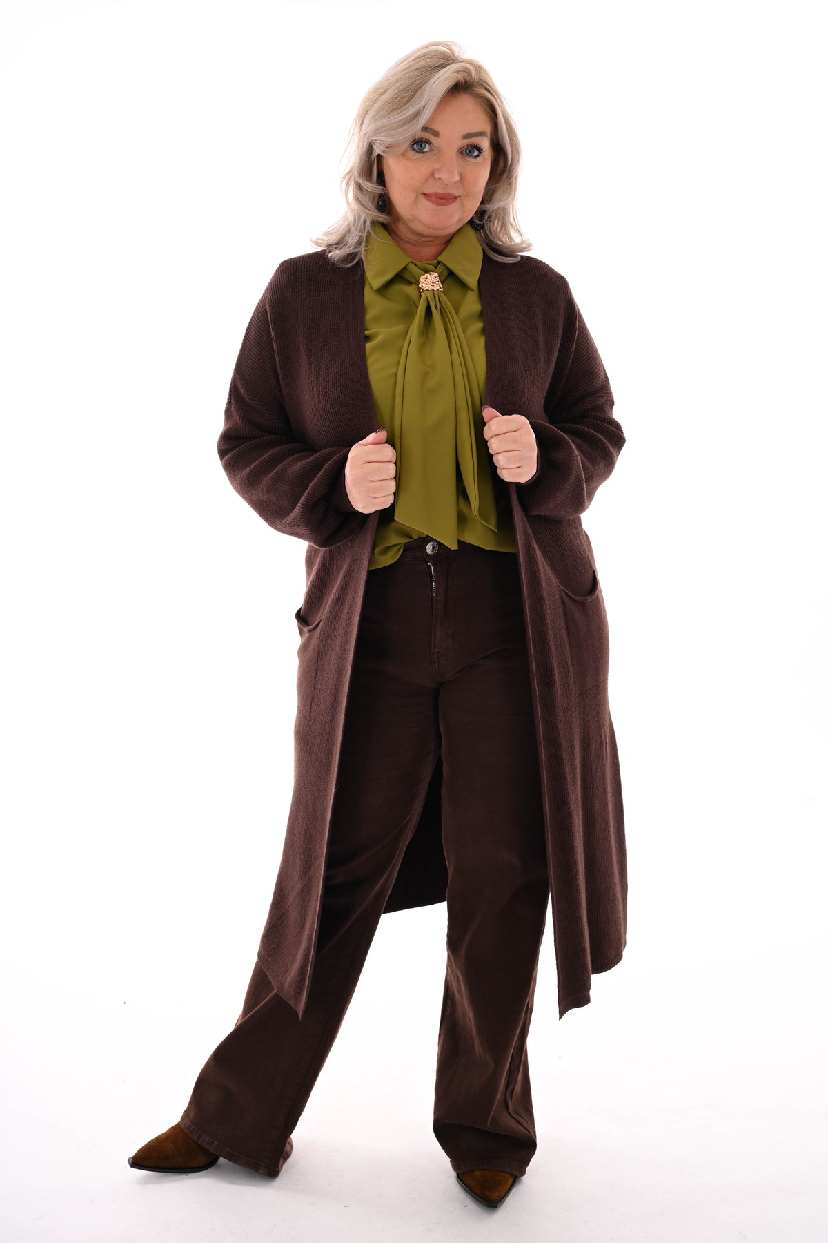 Gebreid vest pofmouwen bruin