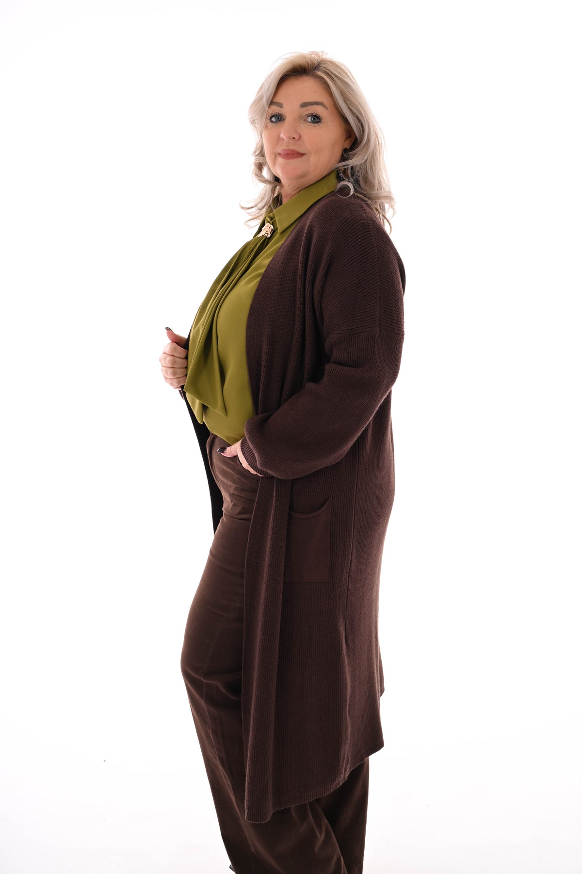 Gebreid vest pofmouwen bruin