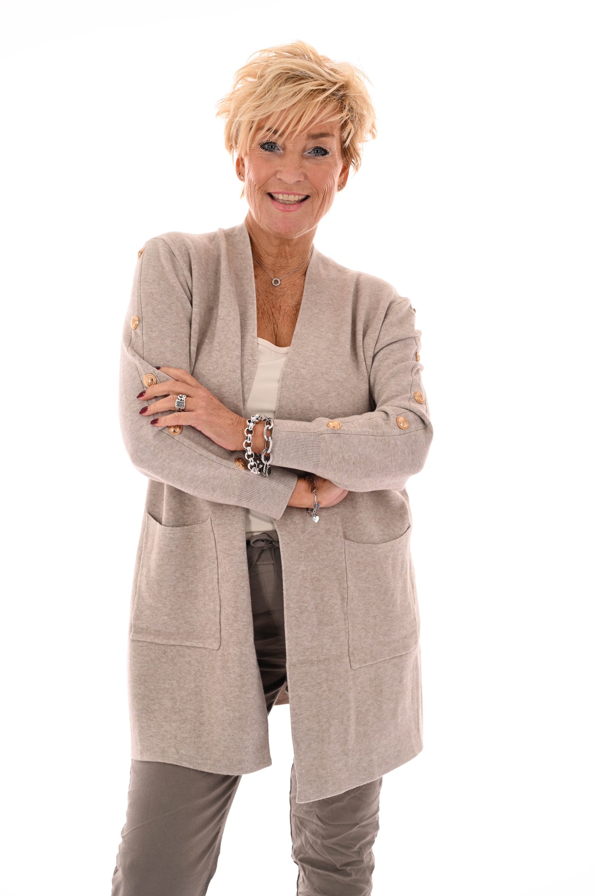 Vest gouden knopen taupe