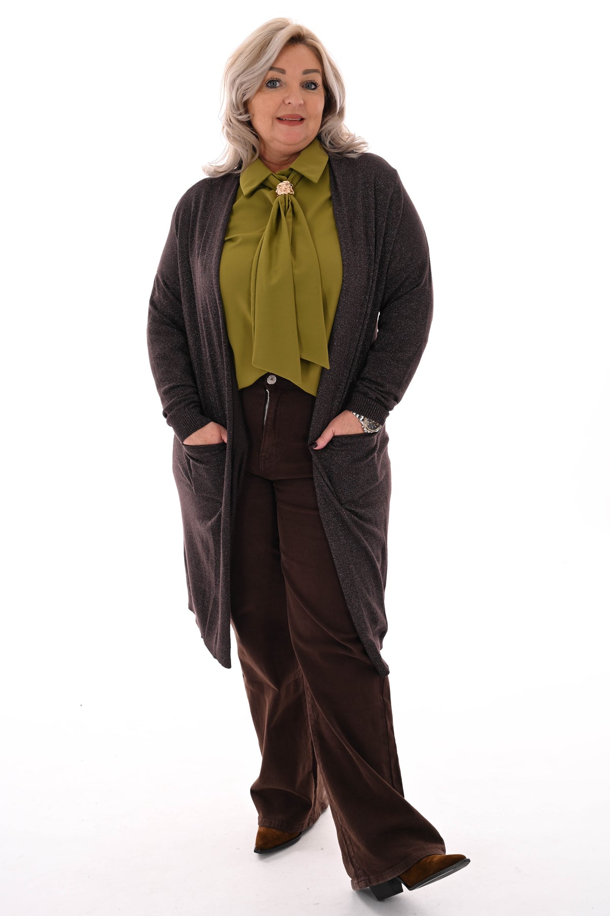 Half lang vest glitter donkerbruin