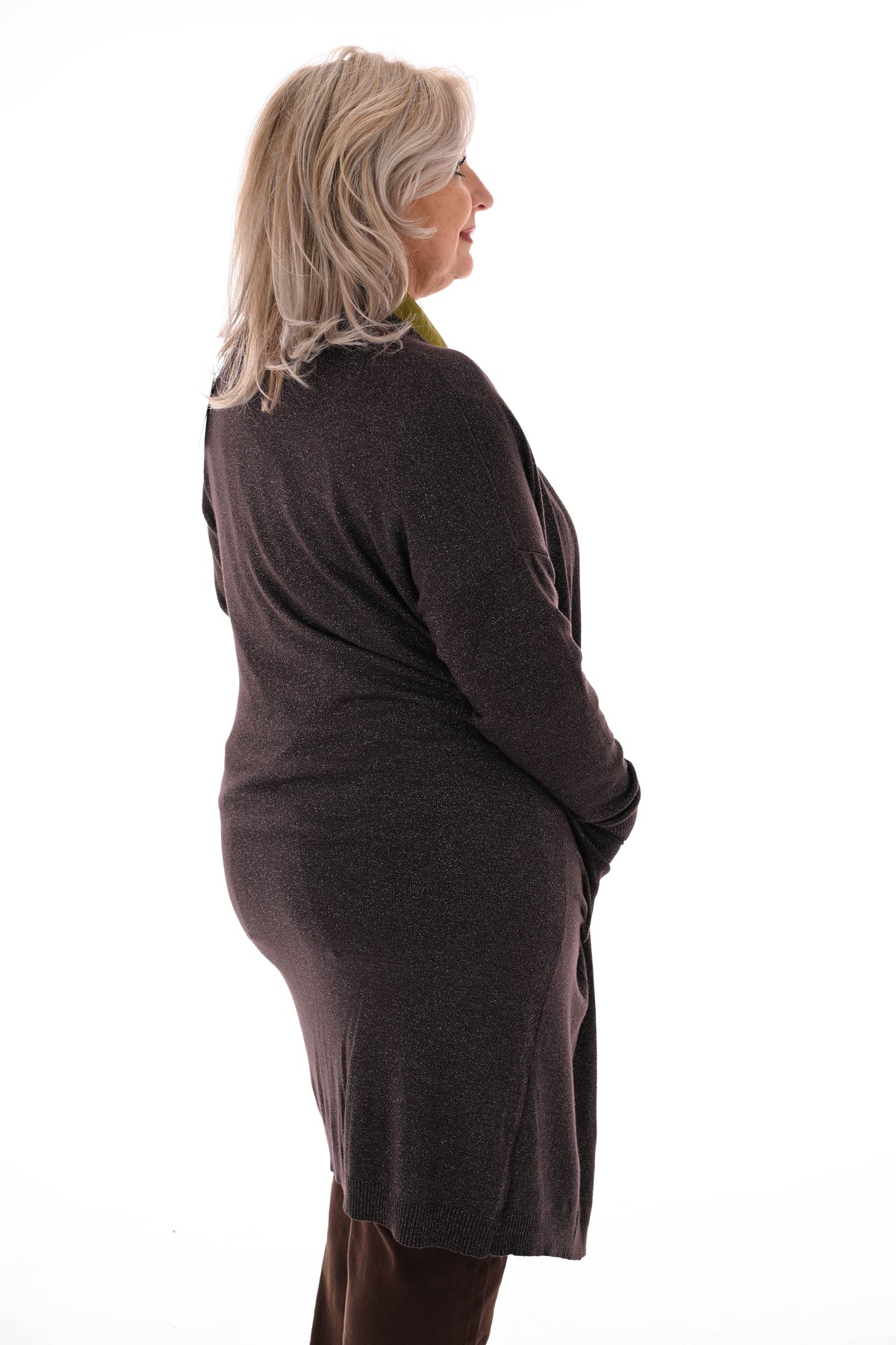 Half lang vest glitter donkerbruin