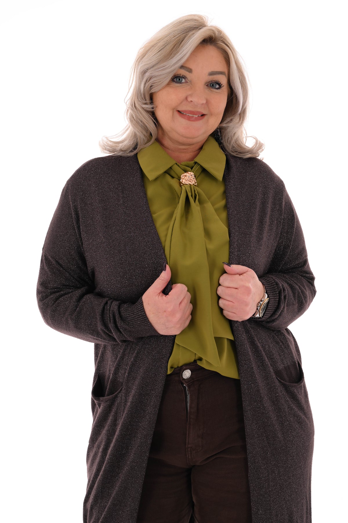 Half lang vest glitter donkerbruin