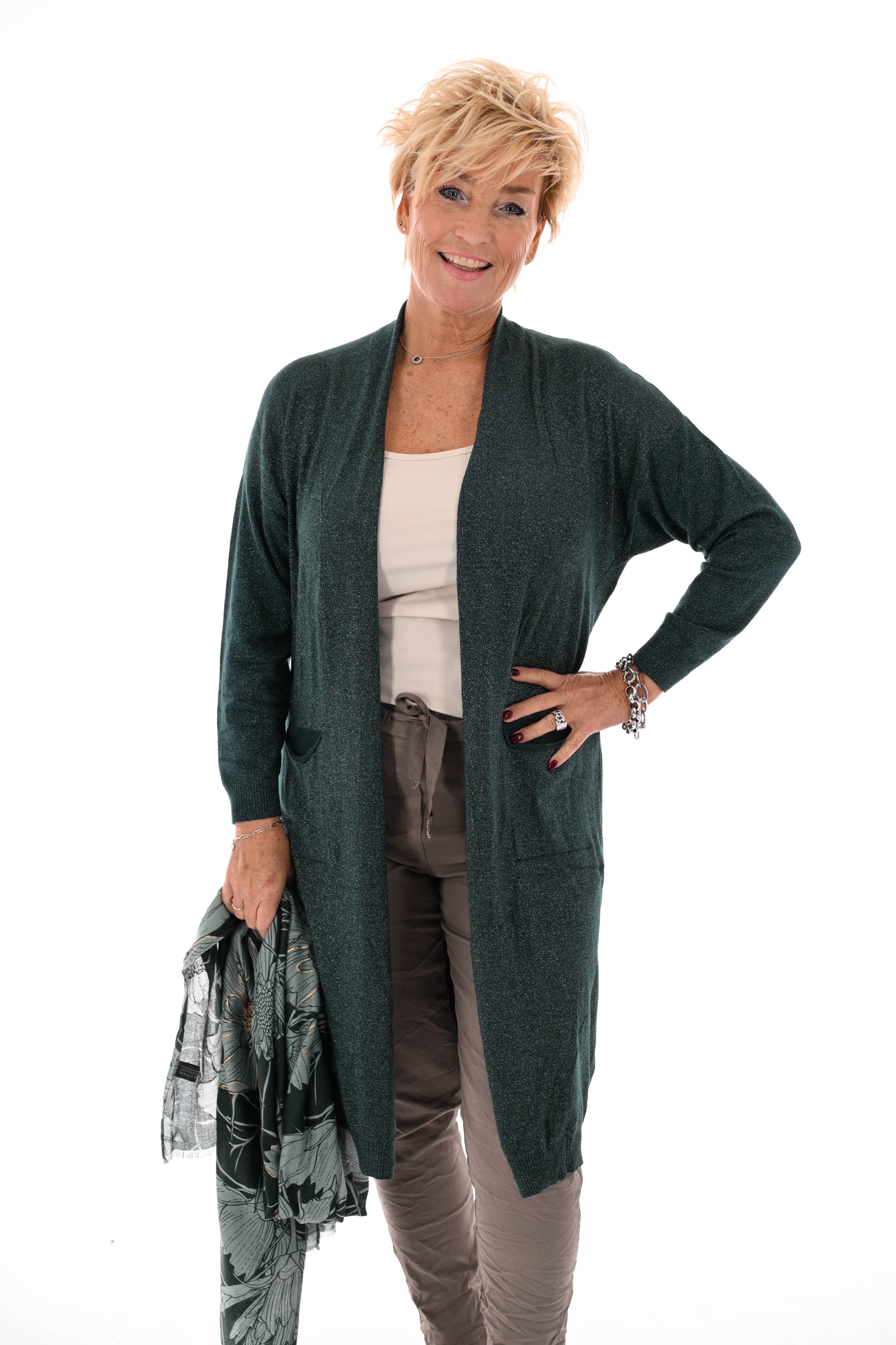 Half lang vest glitter flessengroen