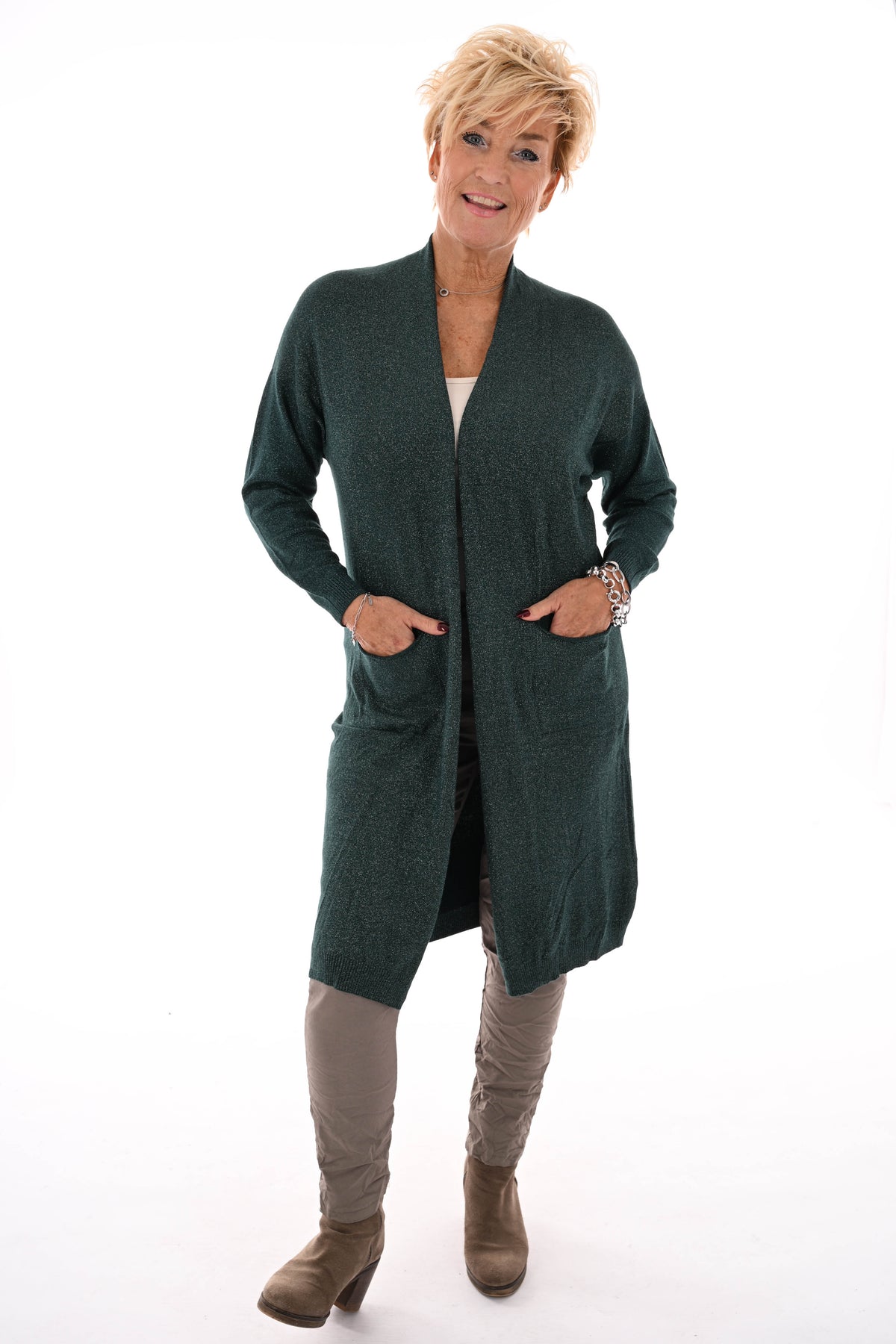 Half lang vest glitter flessengroen