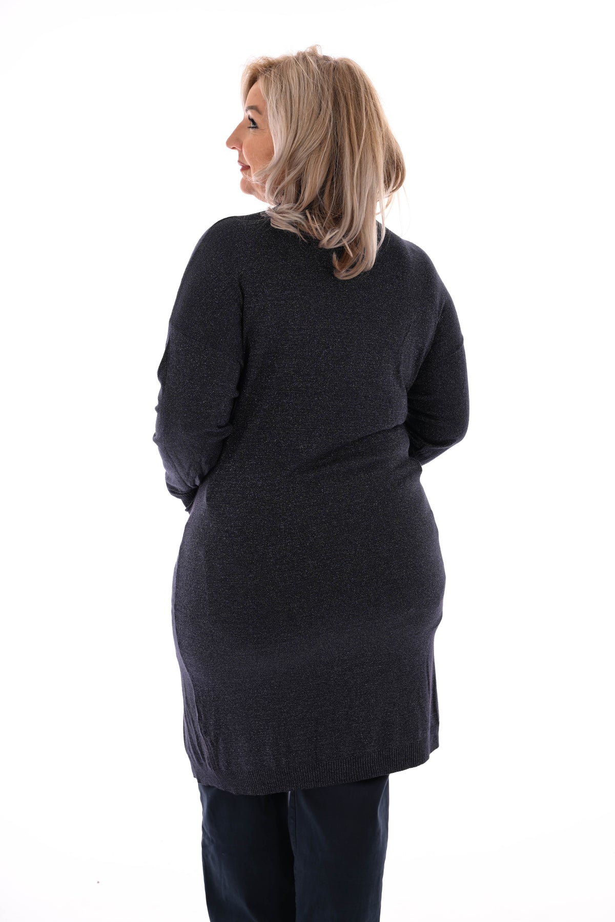 Half lang vest glitter marineblauw