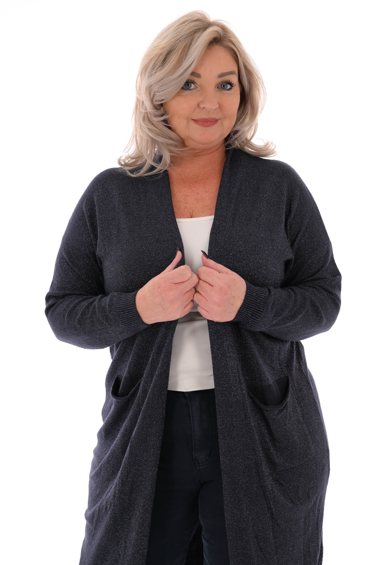 Half lang vest glitter marineblauw