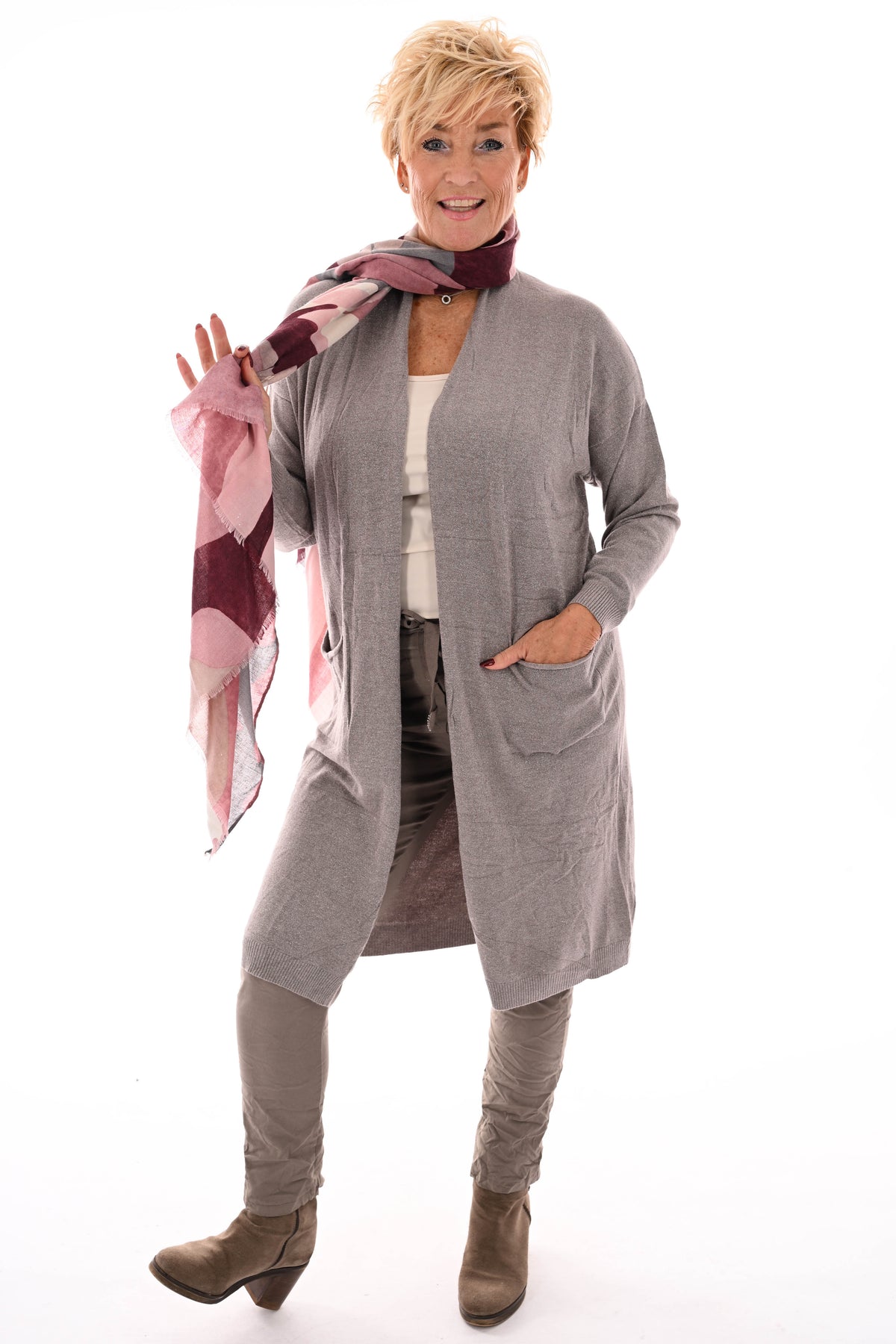 Half lang vest glitter taupe