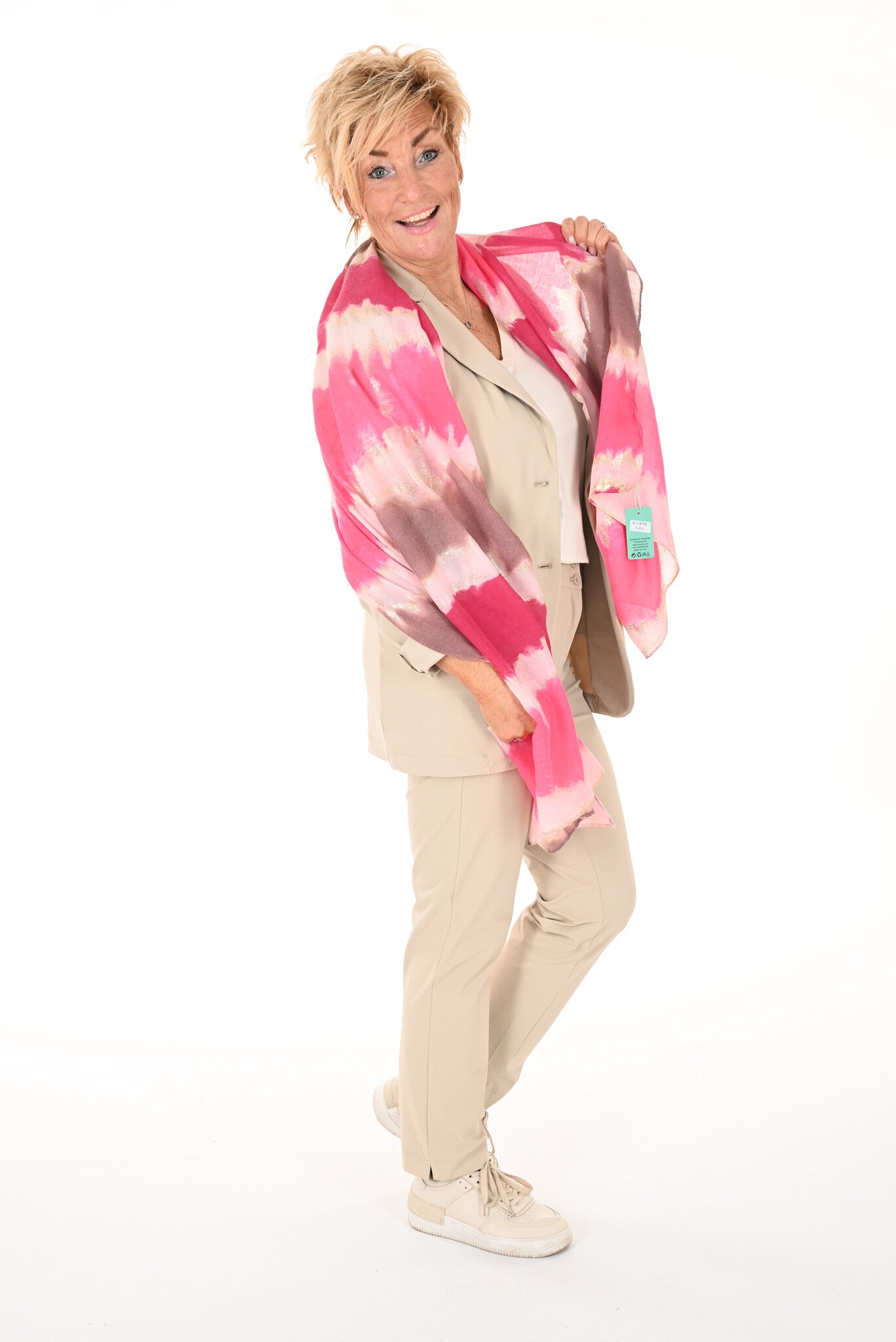 Sjaal met print gestreepte sparkle goud/roze