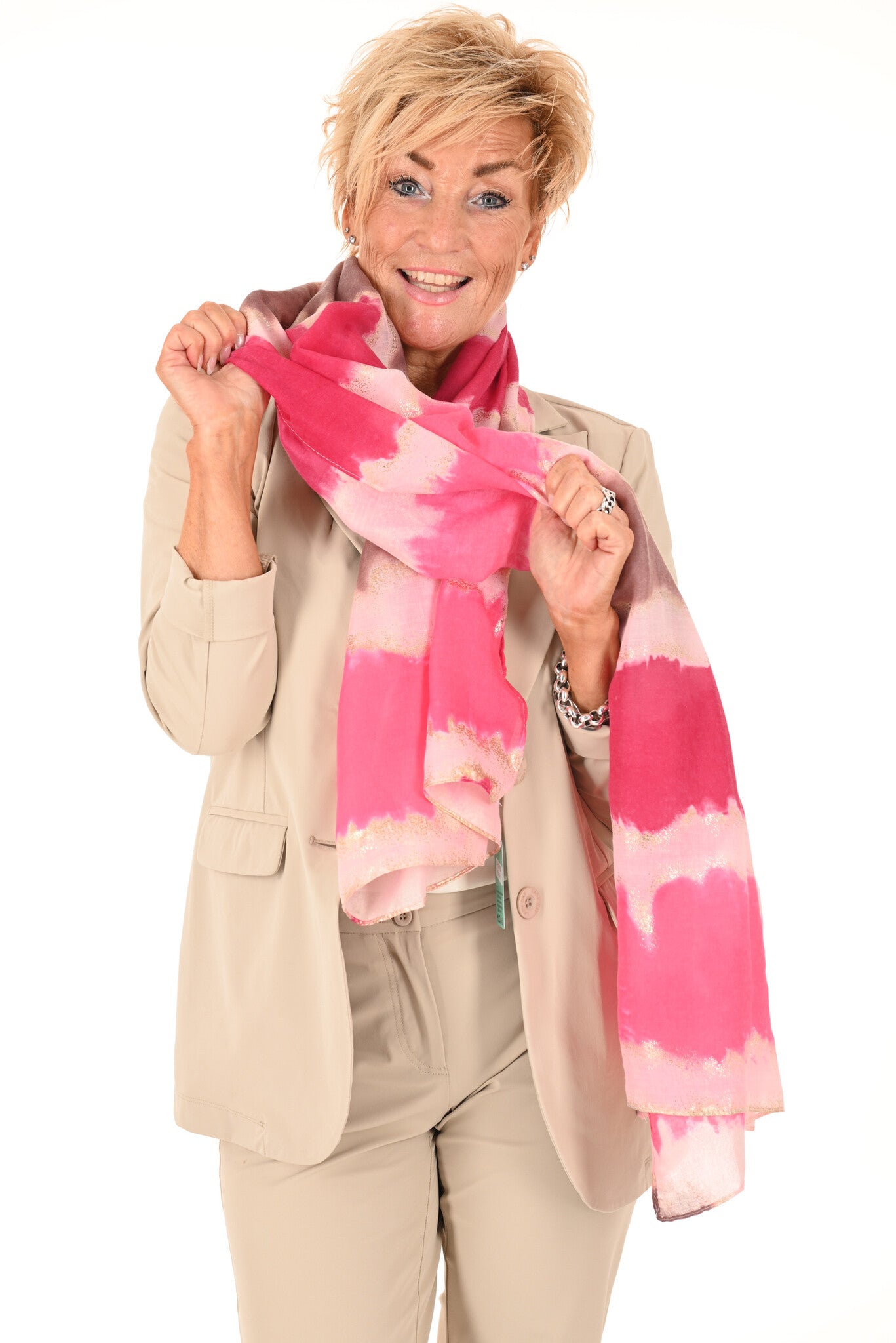 Sjaal met print gestreepte sparkle goud/roze